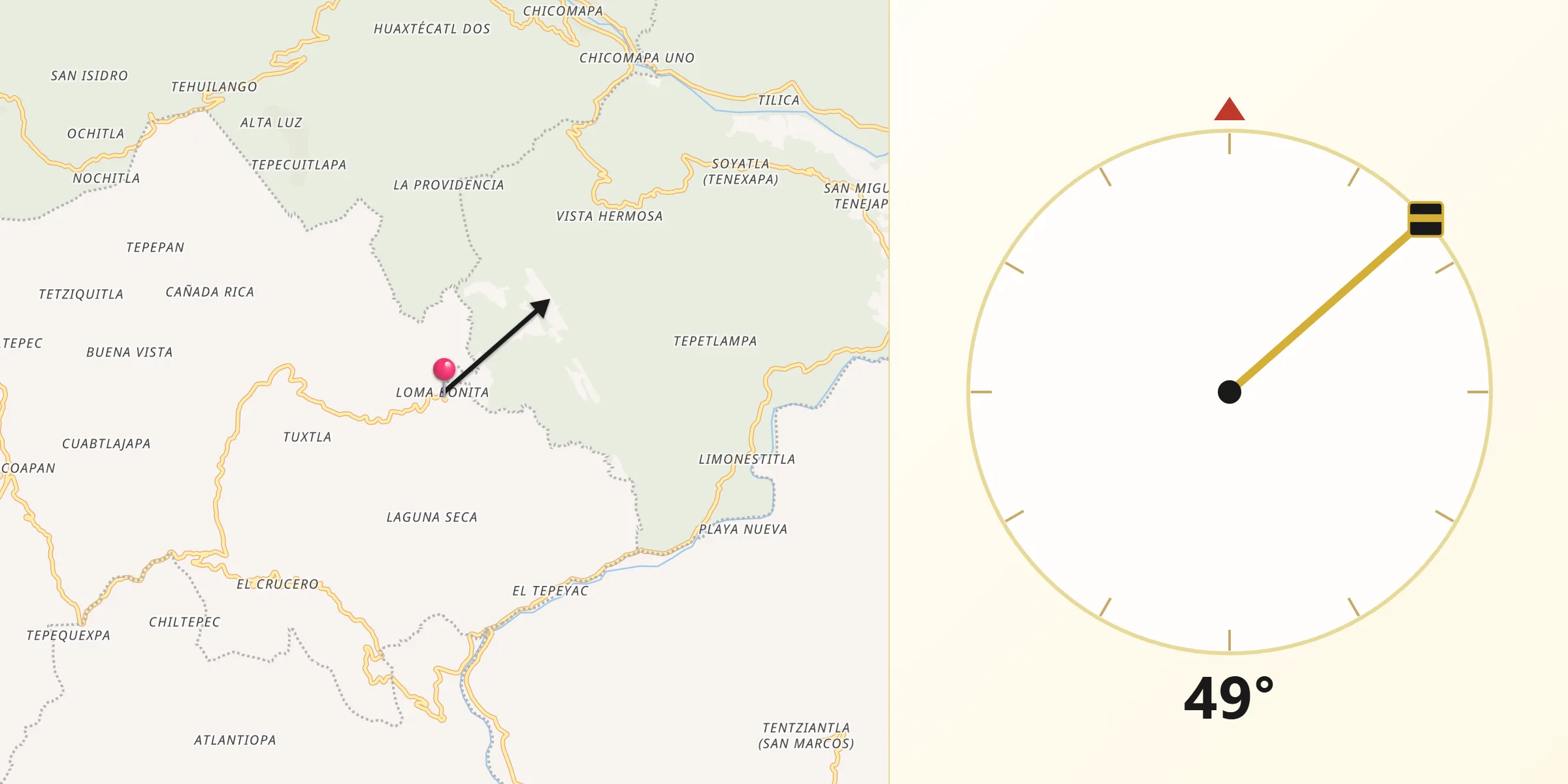 Dirección de la Qibla desde Loma Bonita