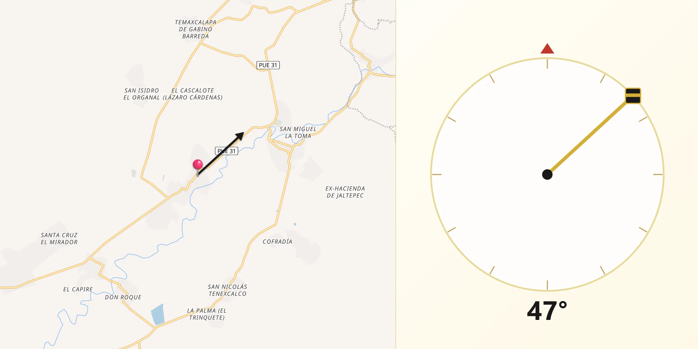 Dirección de la Qibla desde Atencingo