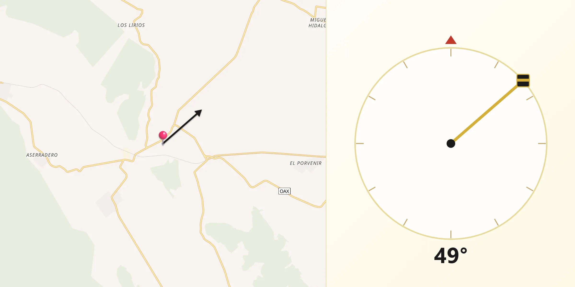 Dirección de la Qibla desde Vicente Camalote