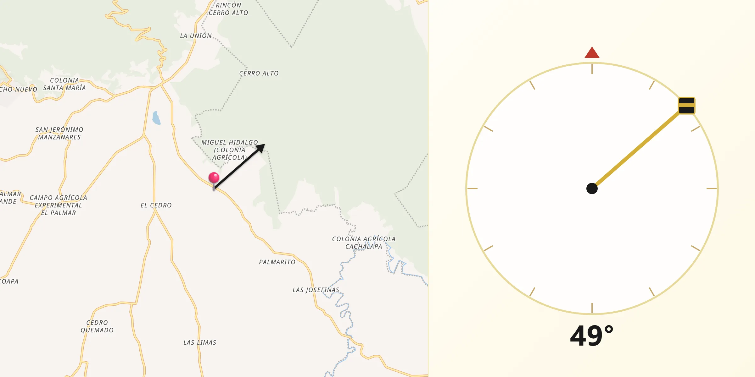 Dirección de la Qibla desde San Agustín del Palmar
