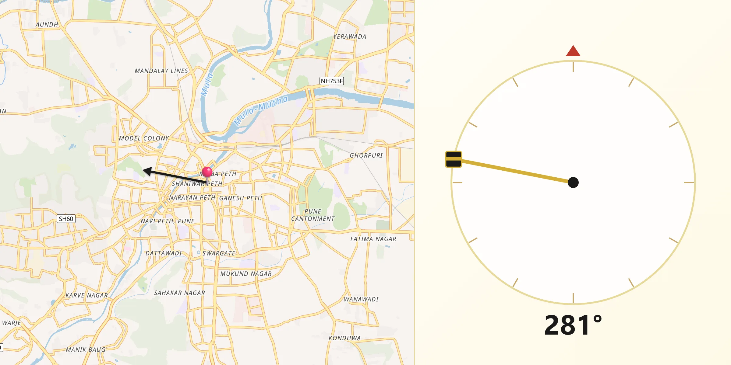 Qibla Direction from Pune