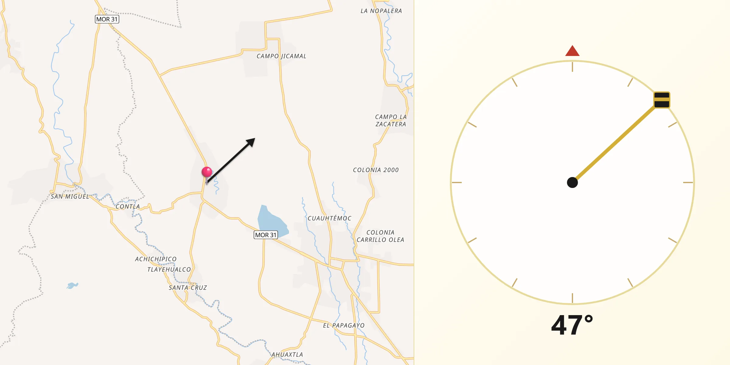 Dirección de la Qibla desde Quebrantadero