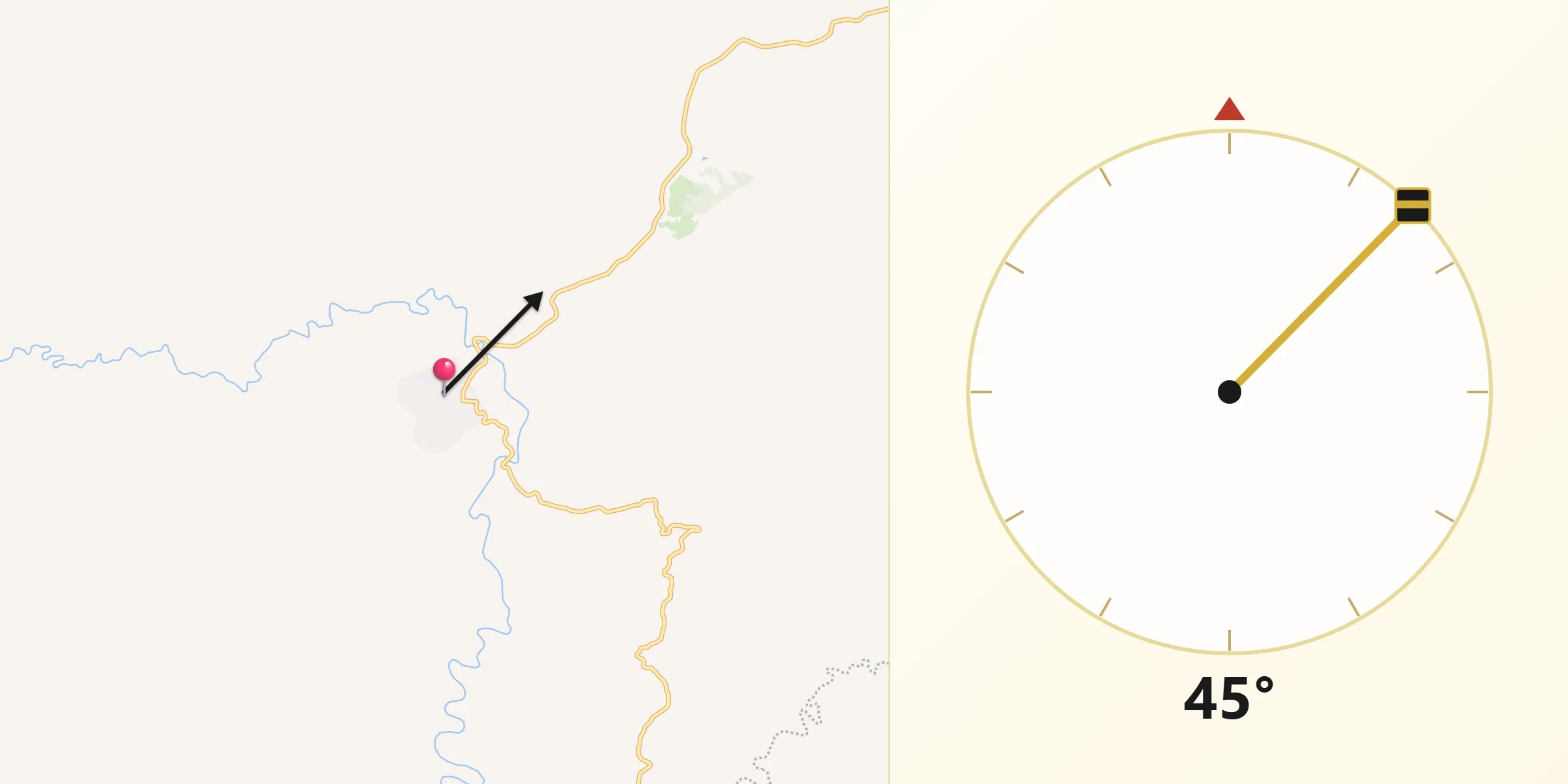 Dirección de la Qibla desde Tumbiscatío de Ruiz