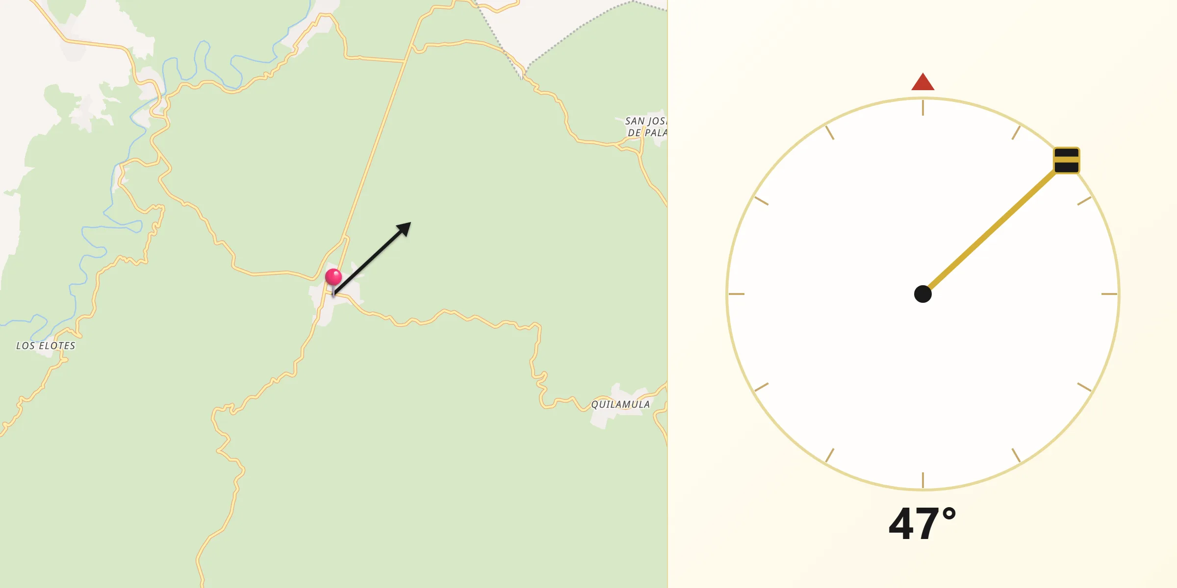 Dirección de la Qibla desde Valle de Vázquez