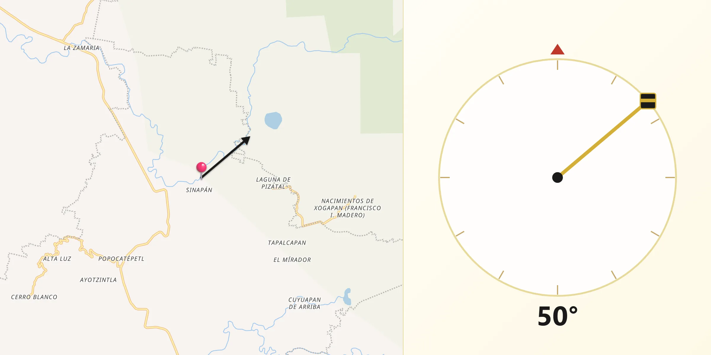 Dirección de la Qibla desde Sinapan