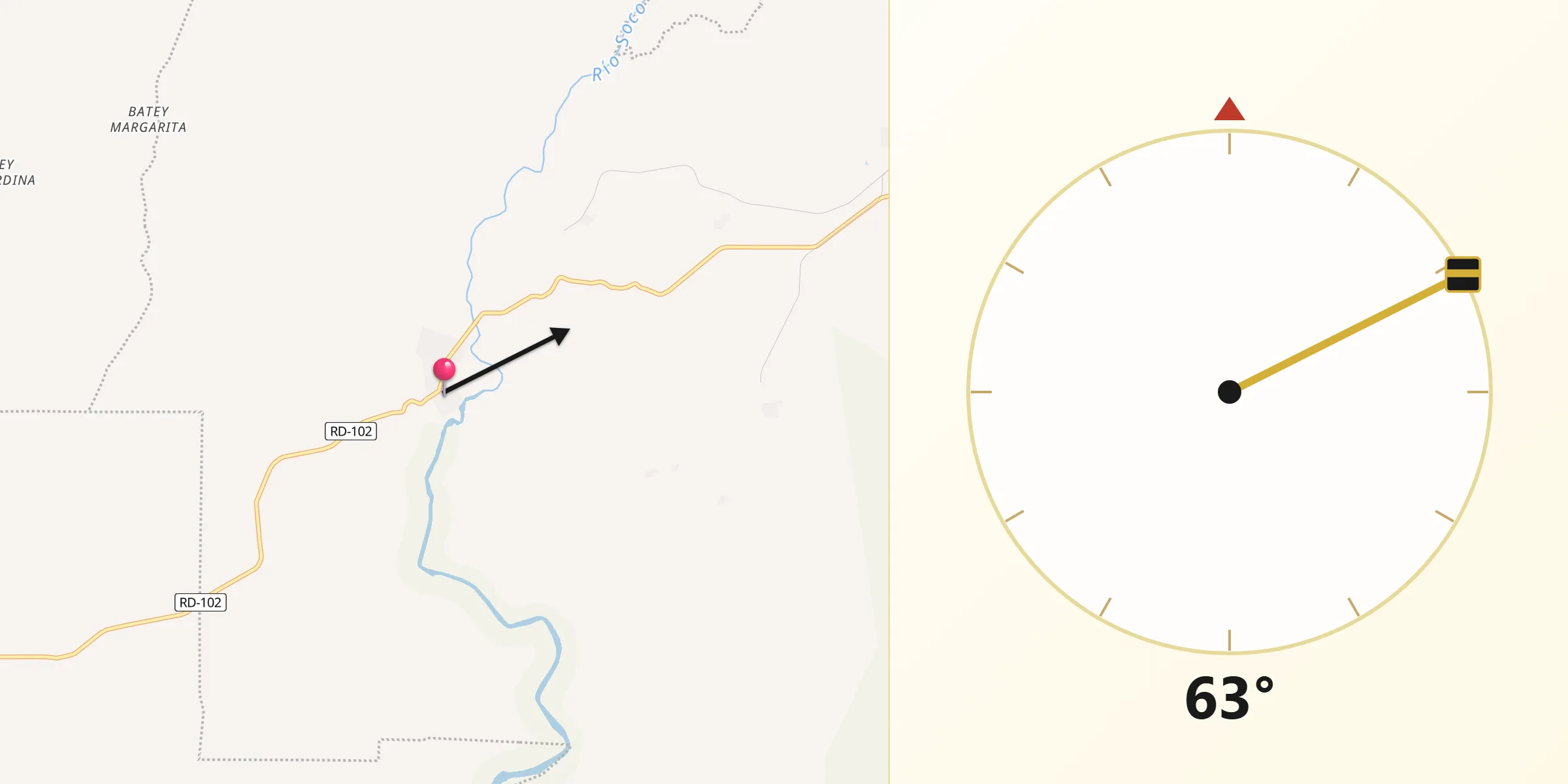 Dirección de la Qibla desde Ramón Santana
