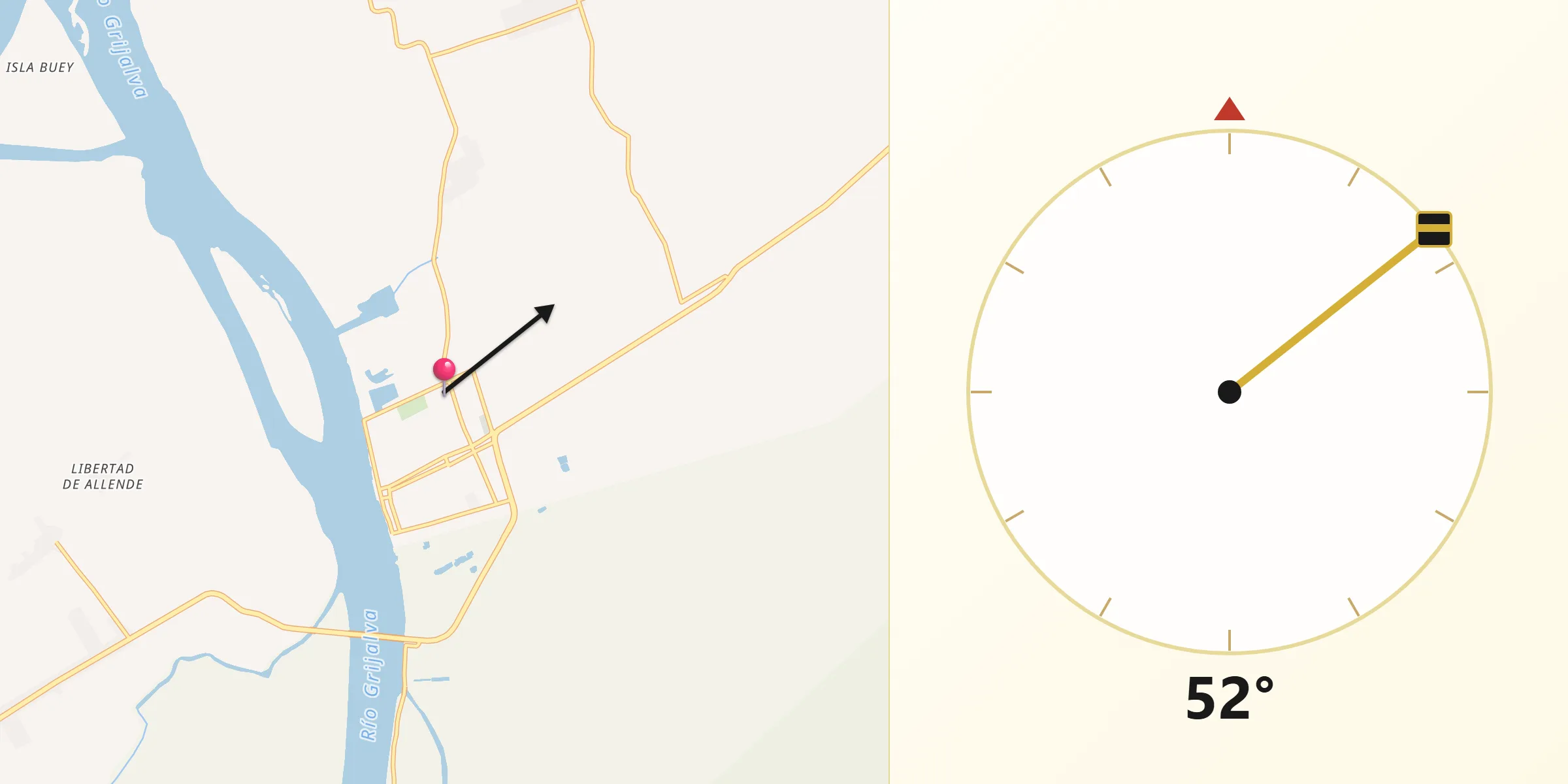 Dirección de la Qibla desde Ciudad Frontera