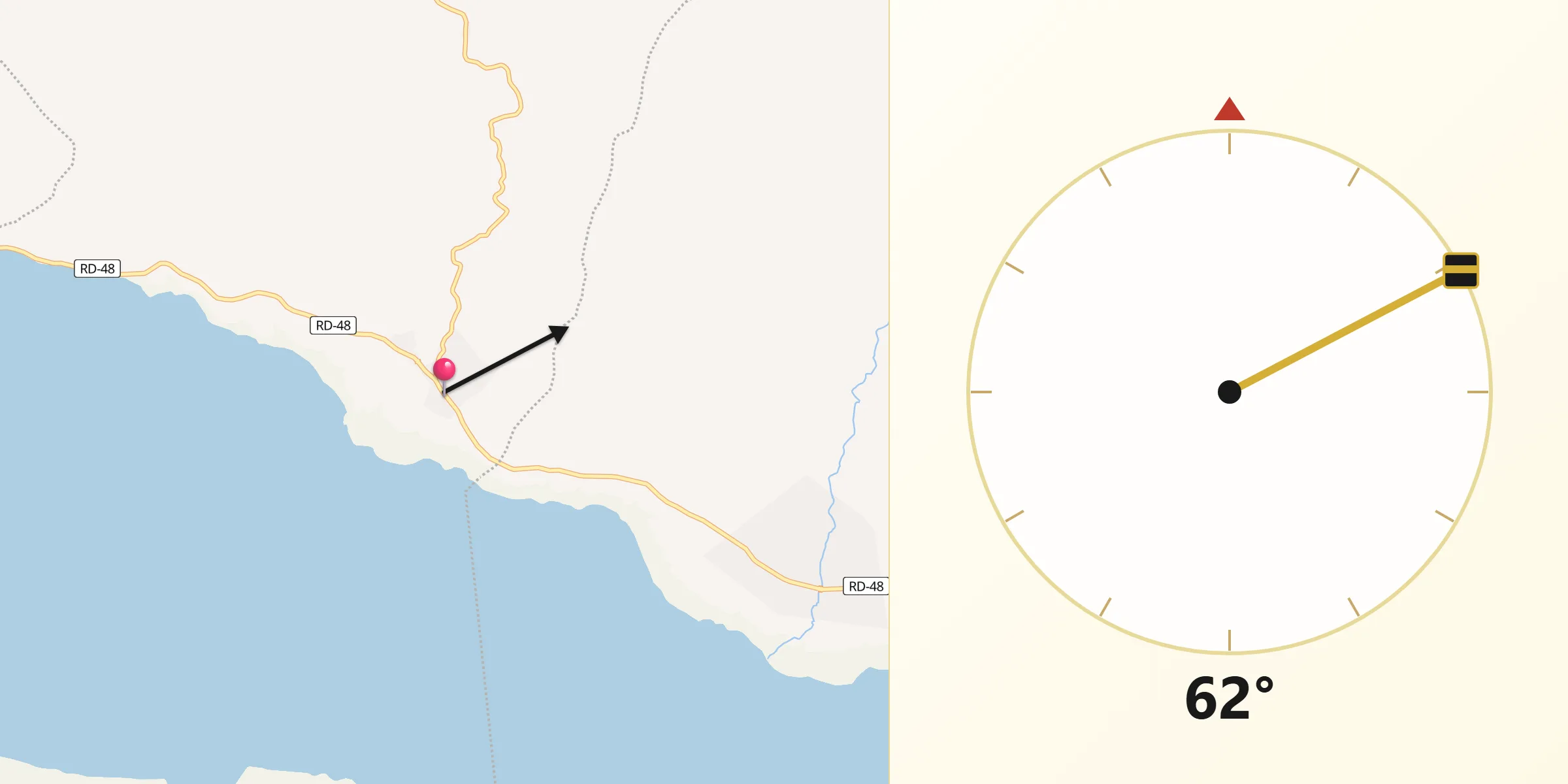 Dirección de la Qibla desde Postrer Río
