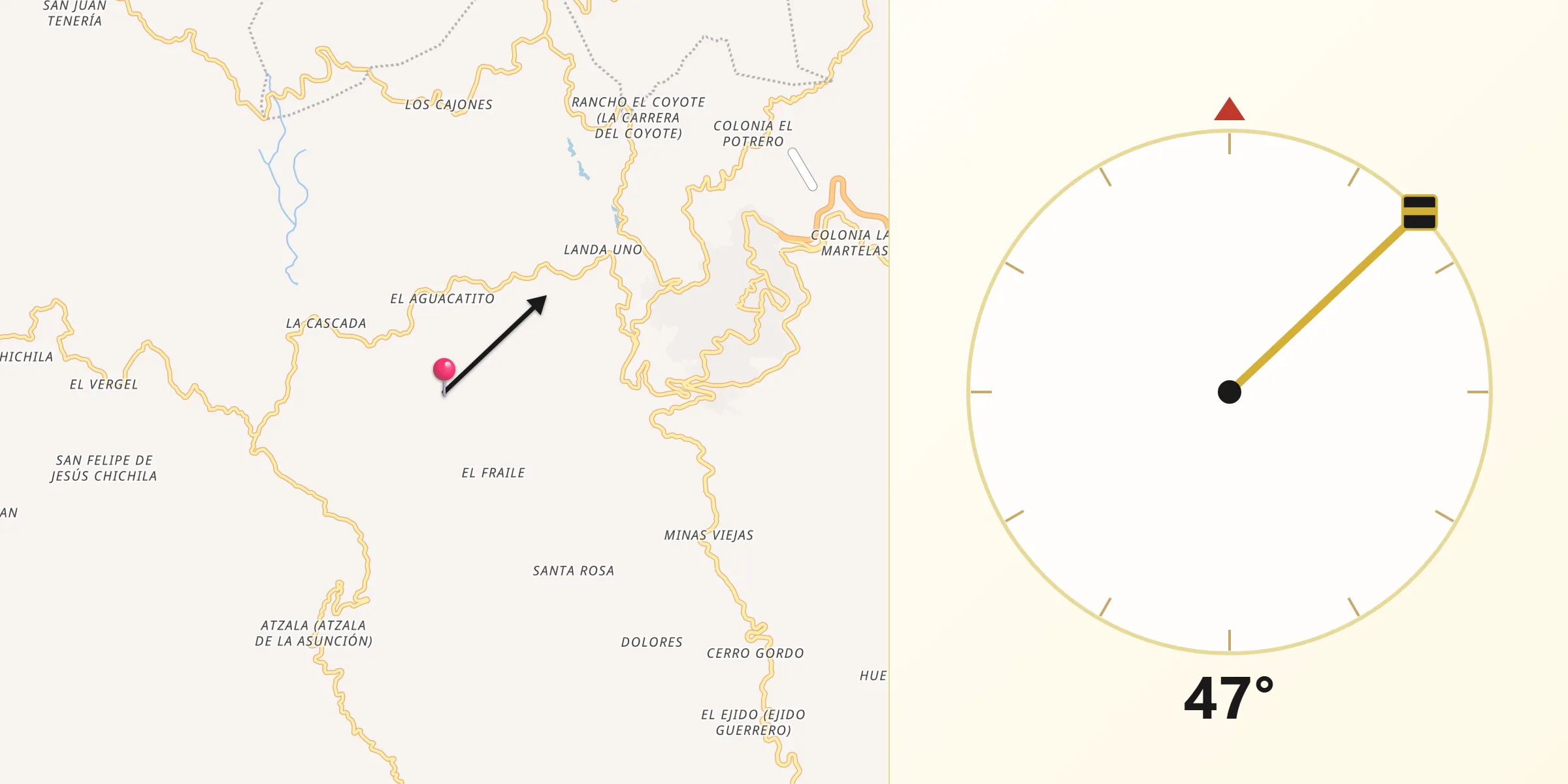 Dirección de la Qibla desde Cacalotenango