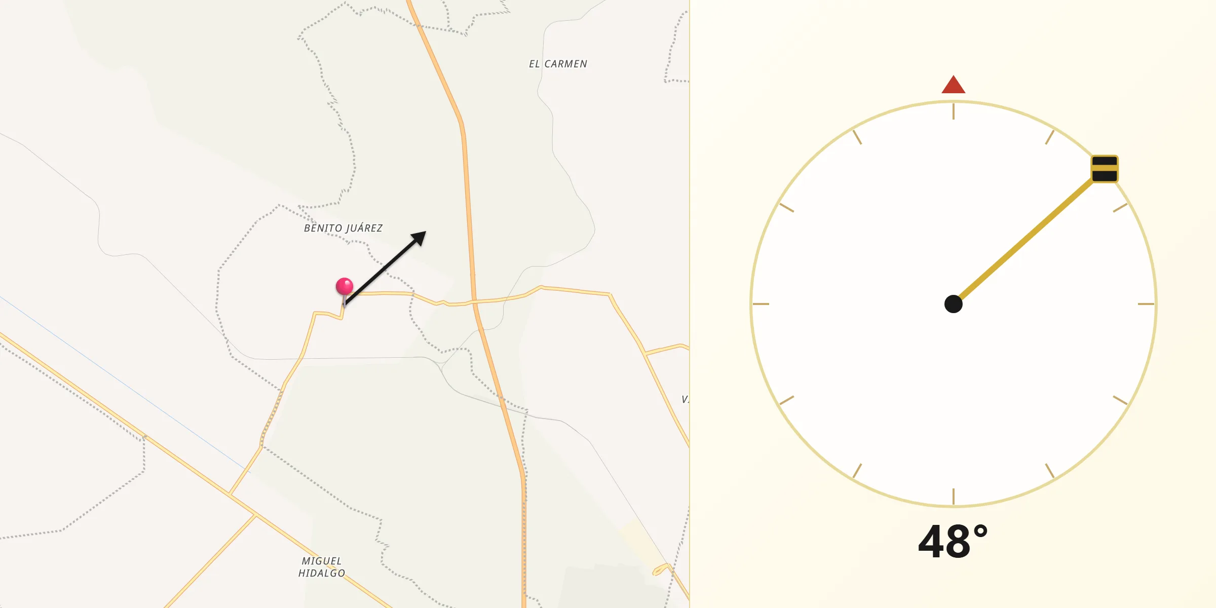 Dirección de la Qibla desde Magdalena Cuayucatepec