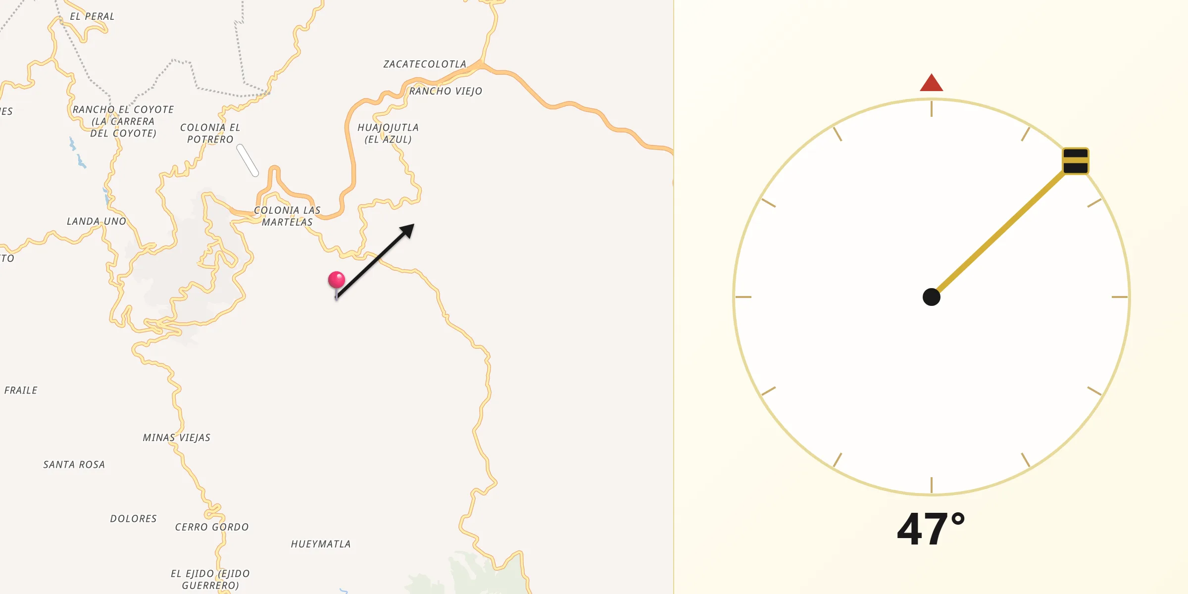 Dirección de la Qibla desde Tehuilotepec