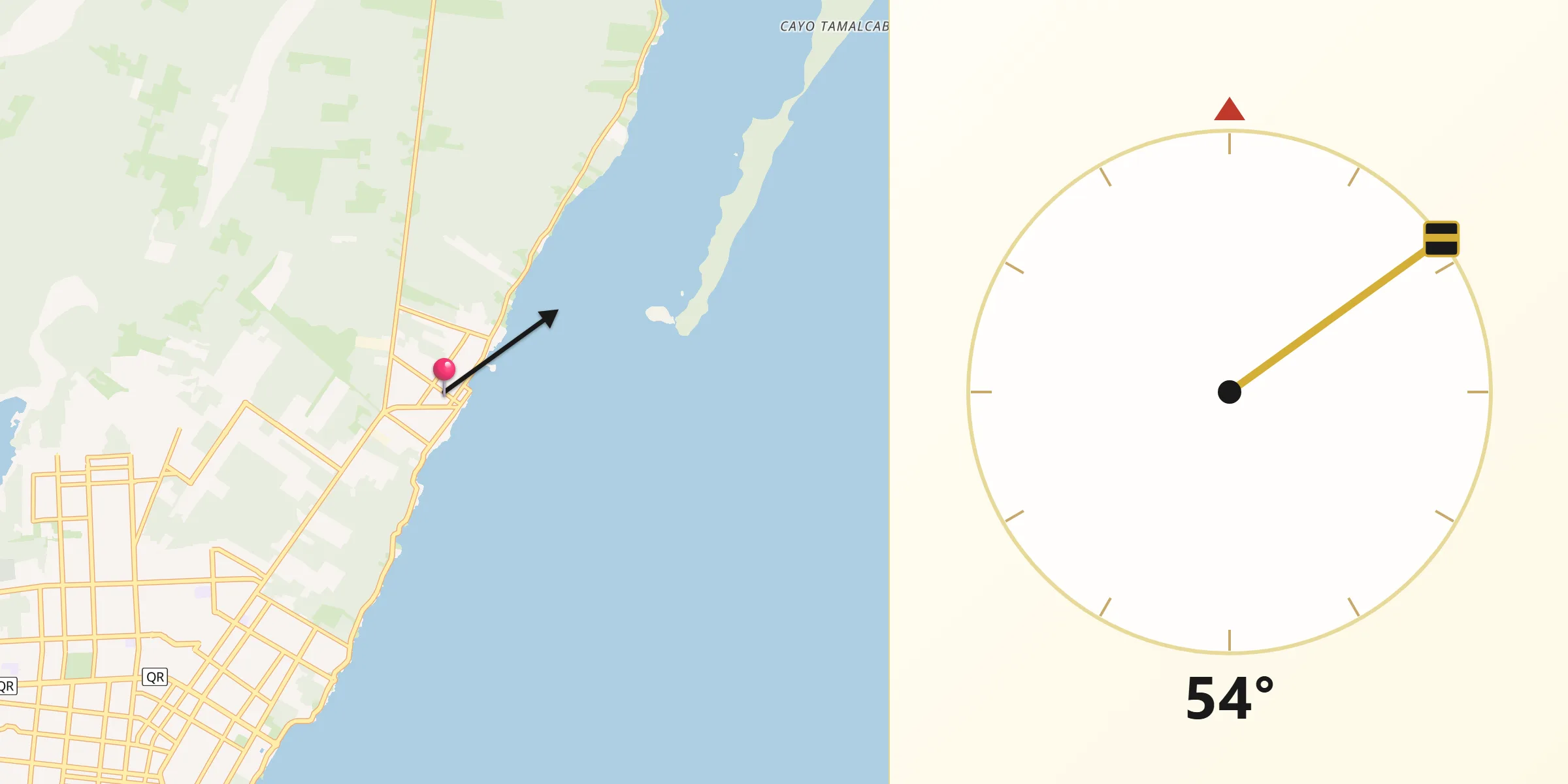 Dirección de la Qibla desde Calderitas