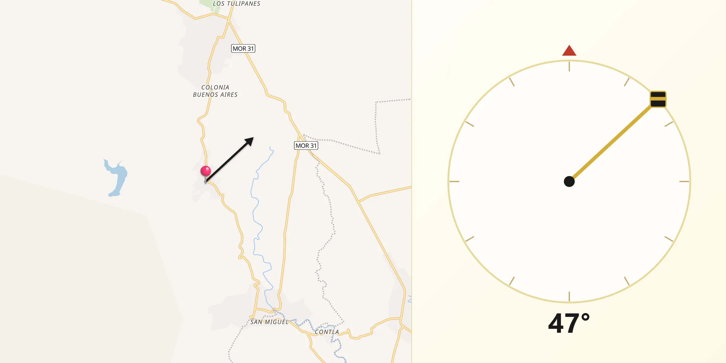 Dirección de la Qibla desde Ixtlilco el Chico