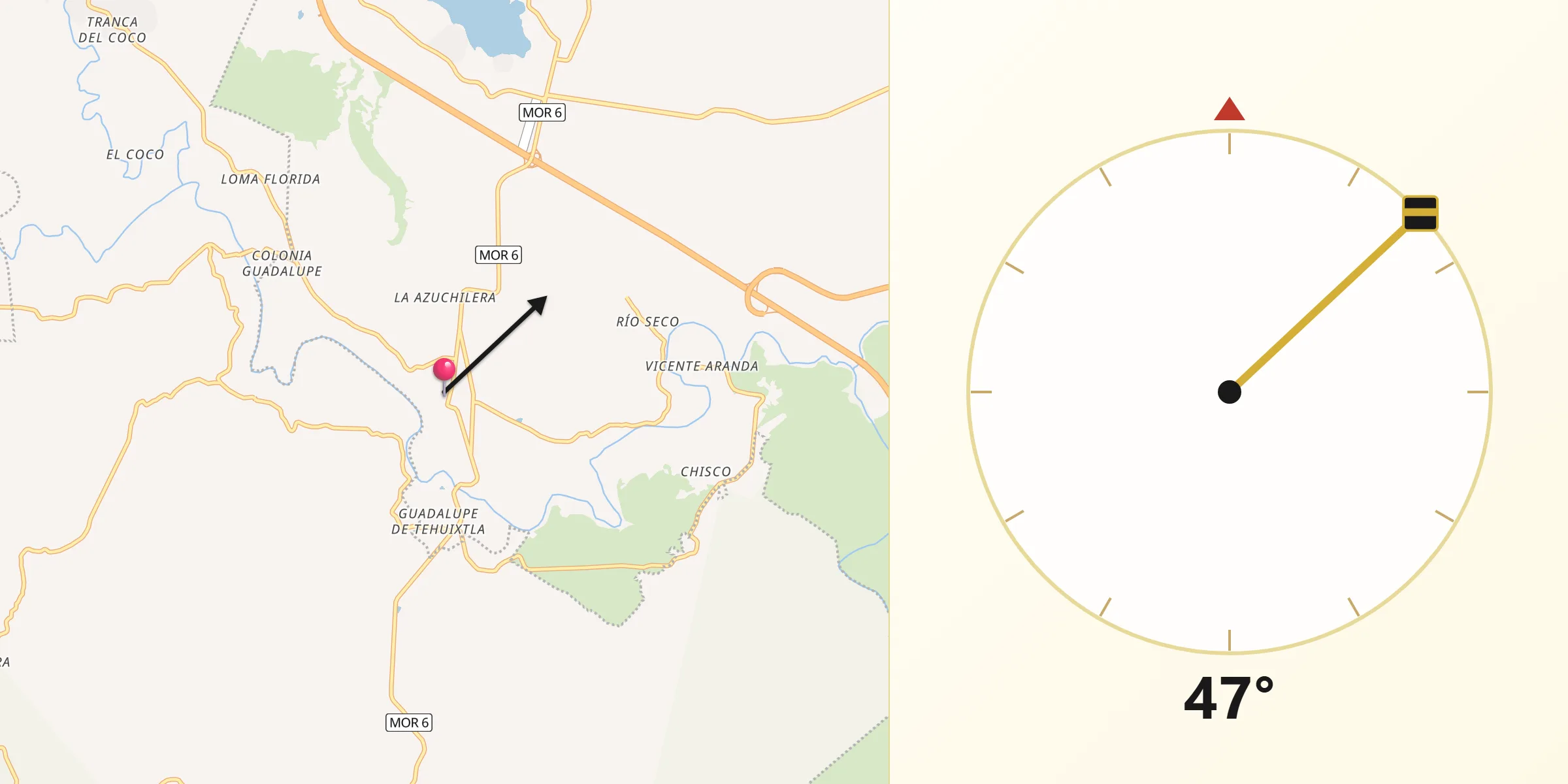 Dirección de la Qibla desde Tehuixtla