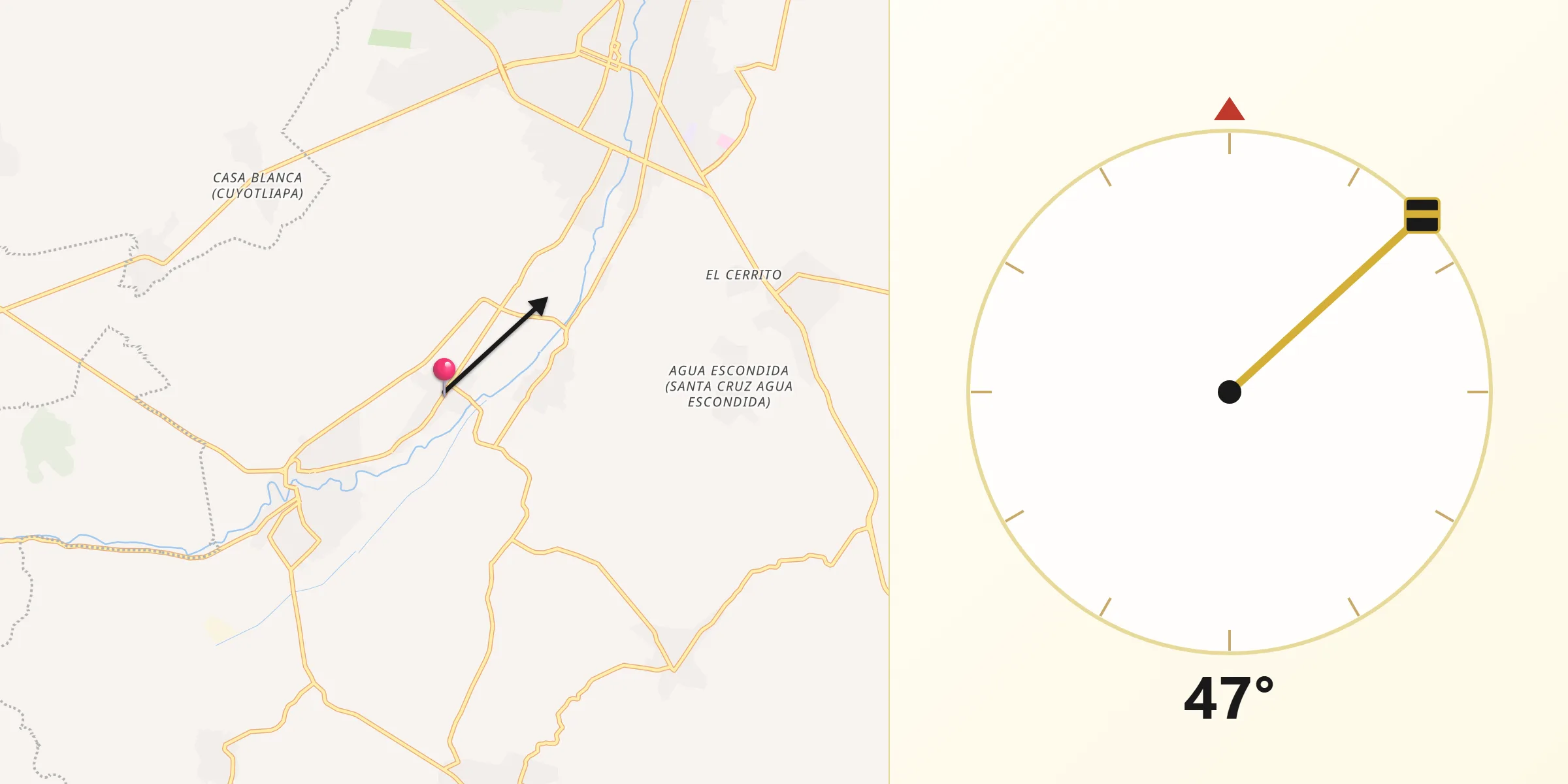 Dirección de la Qibla desde Matzaco