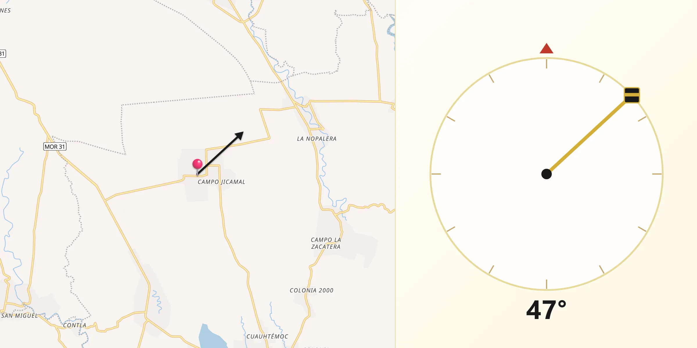 Dirección de la Qibla desde Telixtac
