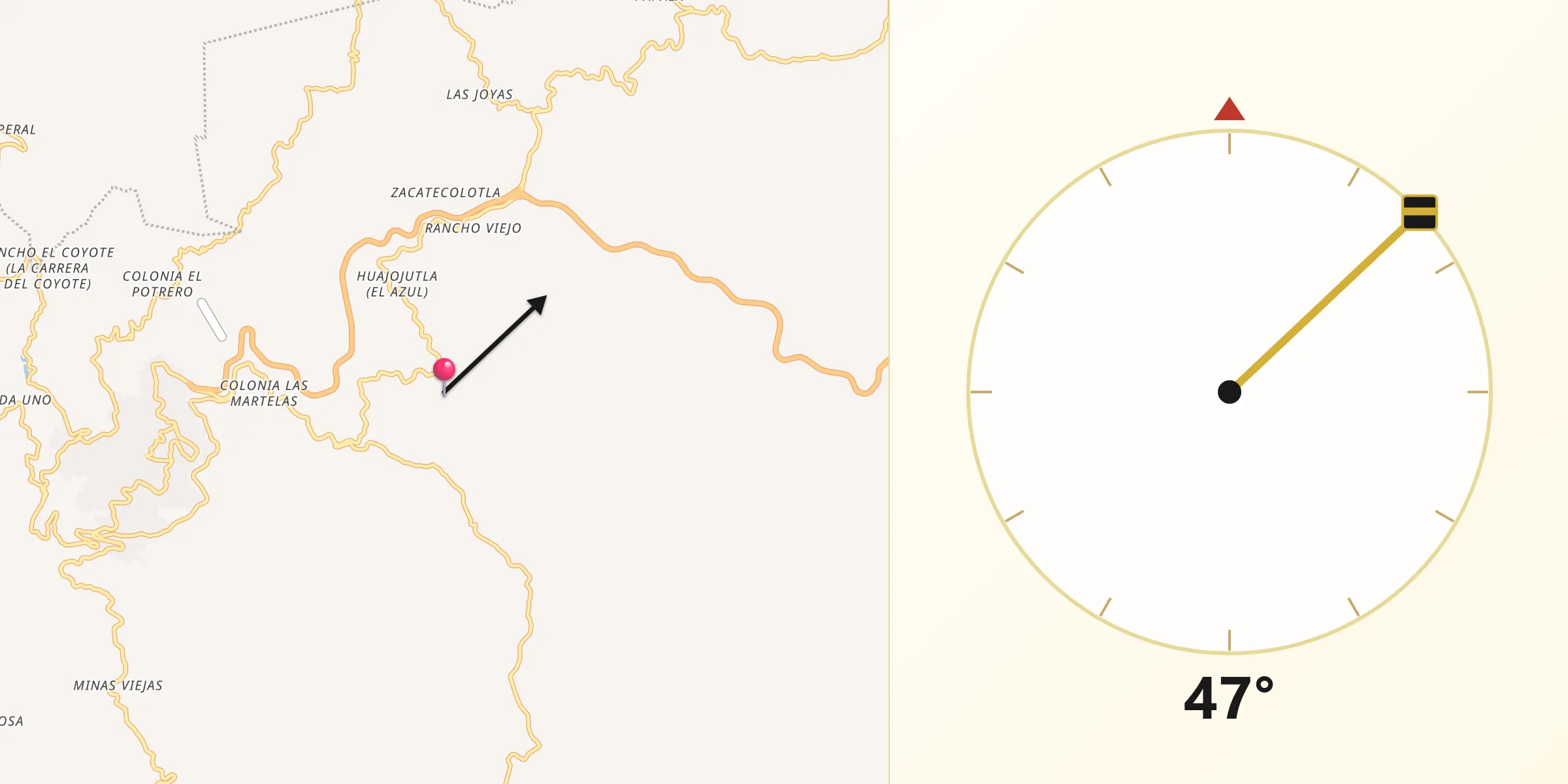 Dirección de la Qibla desde Acamixtla