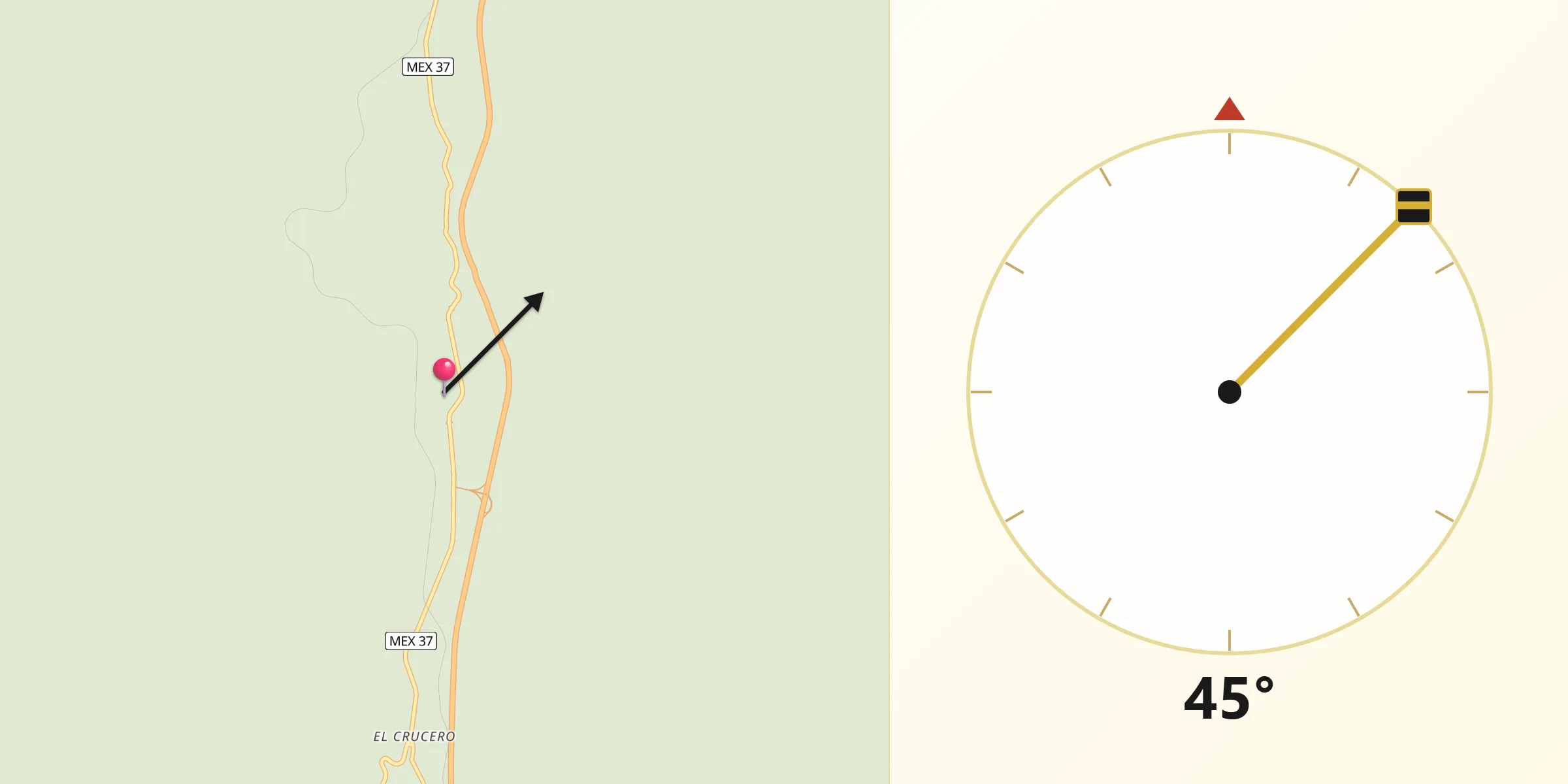 Dirección de la Qibla desde Las Cañas