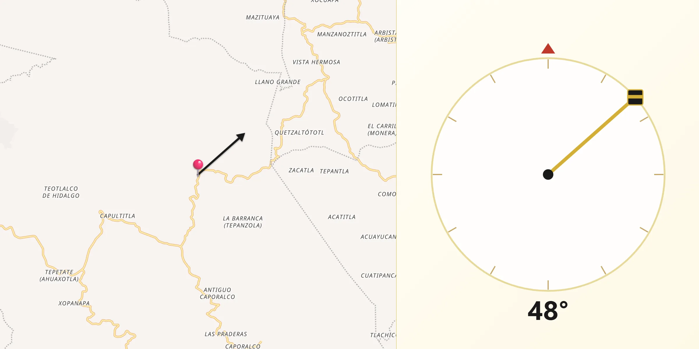 Dirección de la Qibla desde Alhuaca