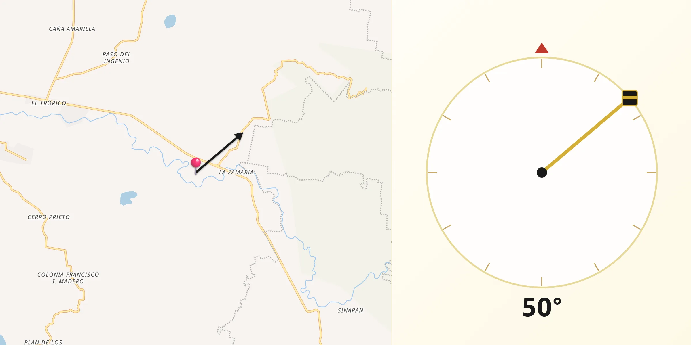 Dirección de la Qibla desde Tecolapan