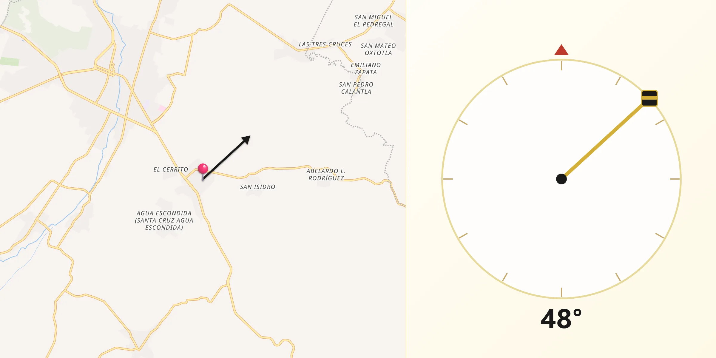 Dirección de la Qibla desde San Juan Raboso
