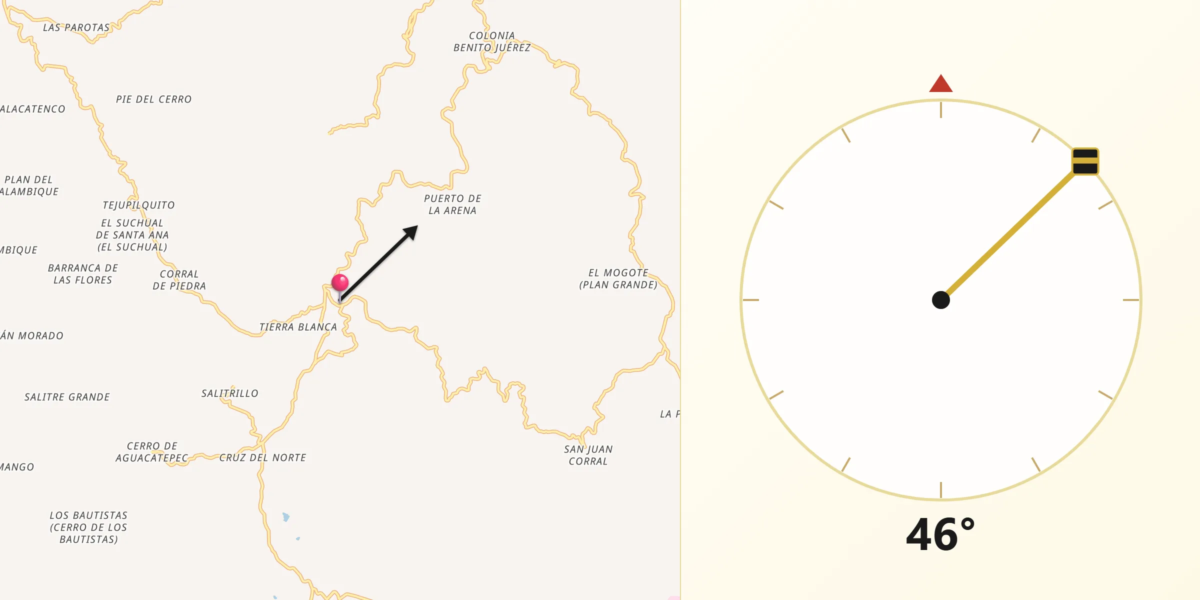 Dirección de la Qibla desde Santa Ana Zicatecoyan