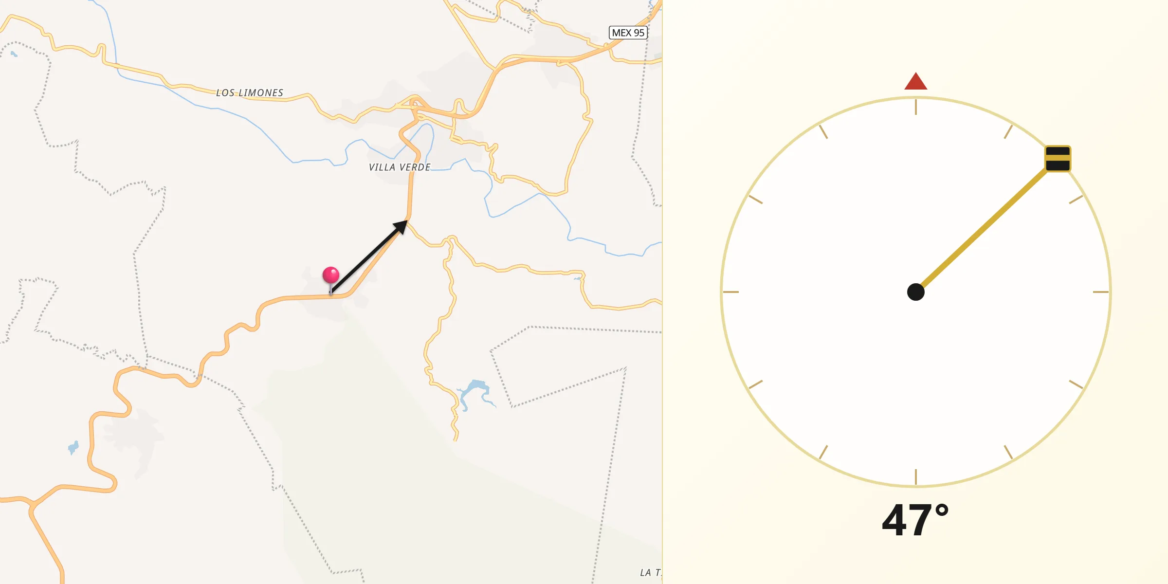 Dirección de la Qibla desde Casahuatlán