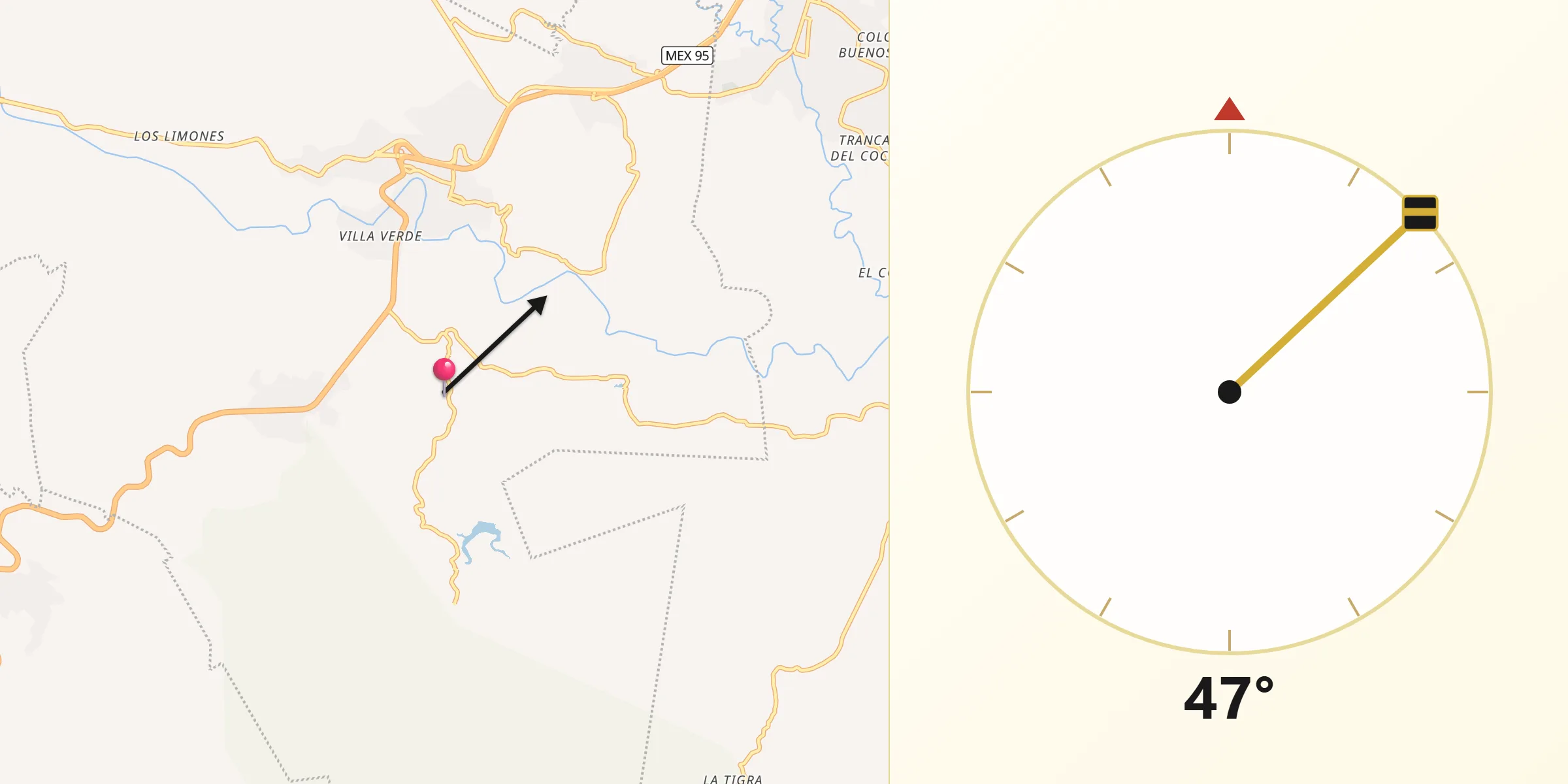 Dirección de la Qibla desde Coahuixtla