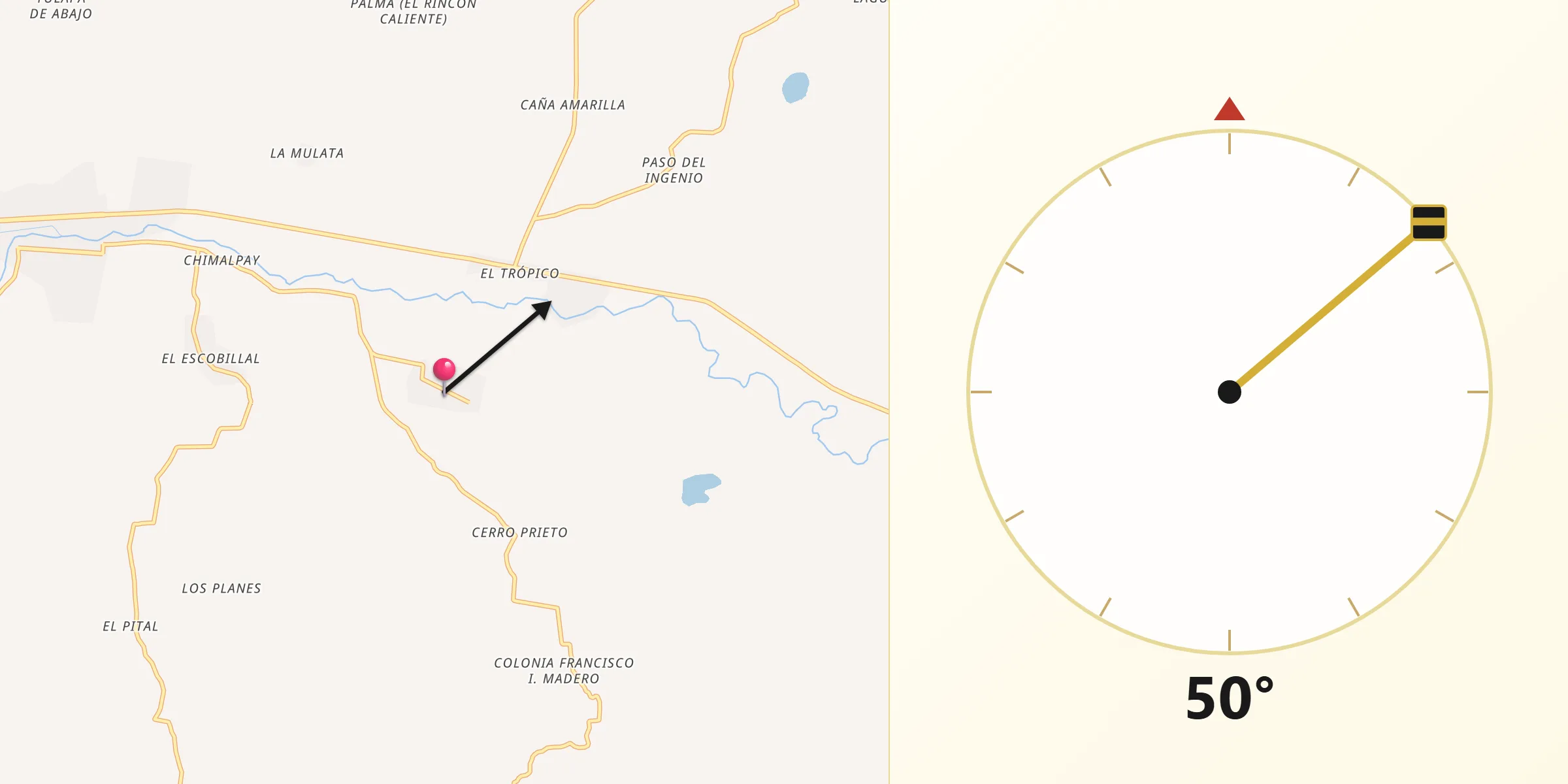 Dirección de la Qibla desde Chonegal