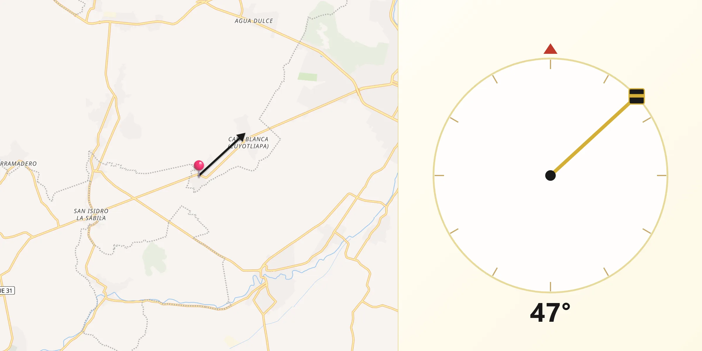 Dirección de la Qibla desde Zolonquiapa