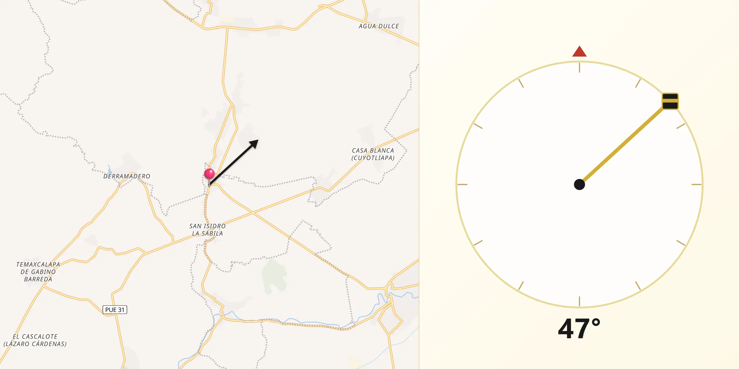 Dirección de la Qibla desde San Juan Colón