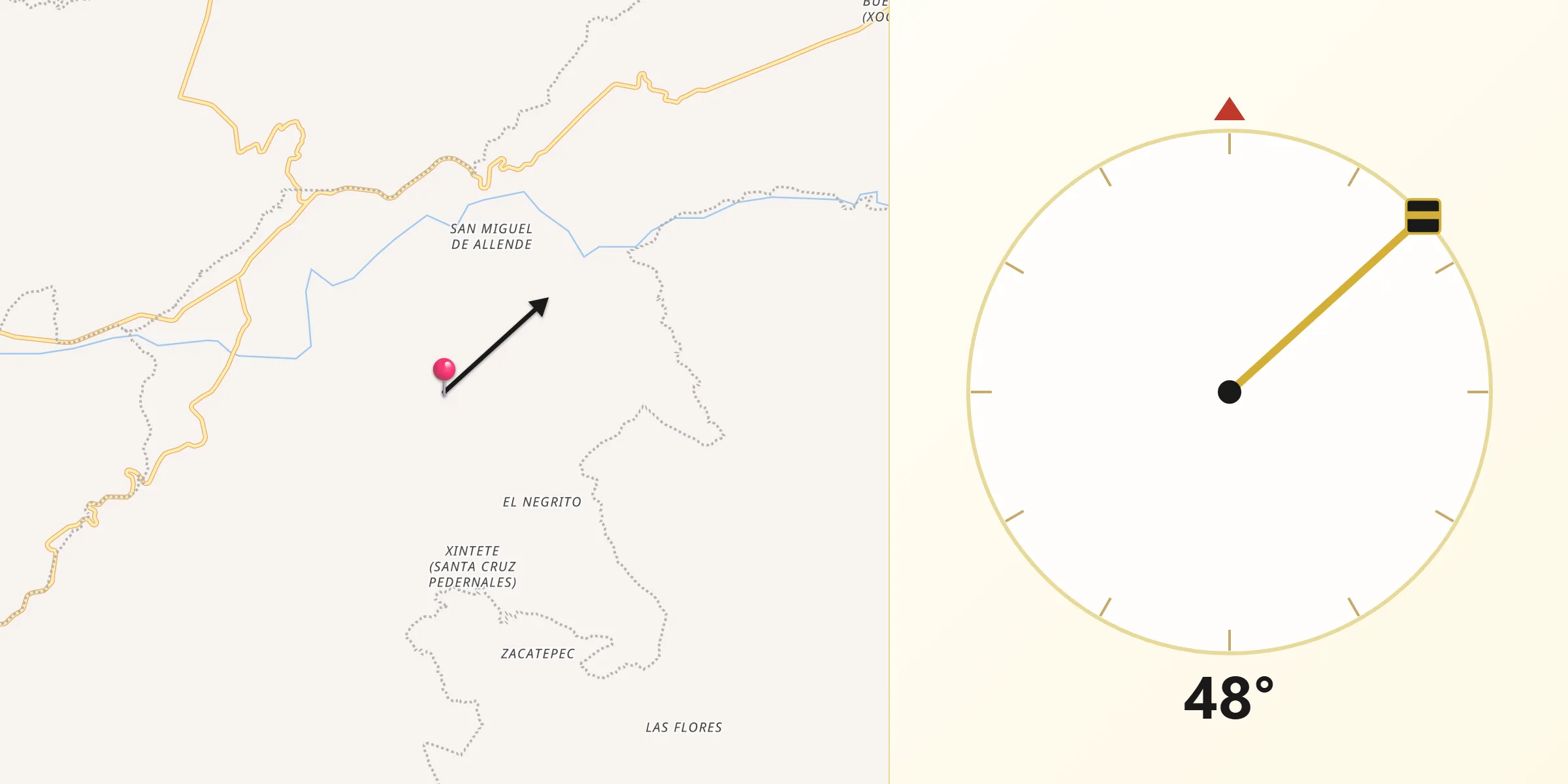 Dirección de la Qibla desde Zacapala