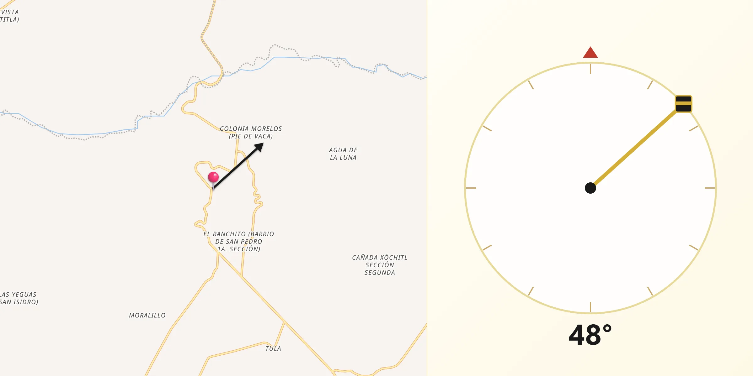 Dirección de la Qibla desde Tepexi de Rodríguez