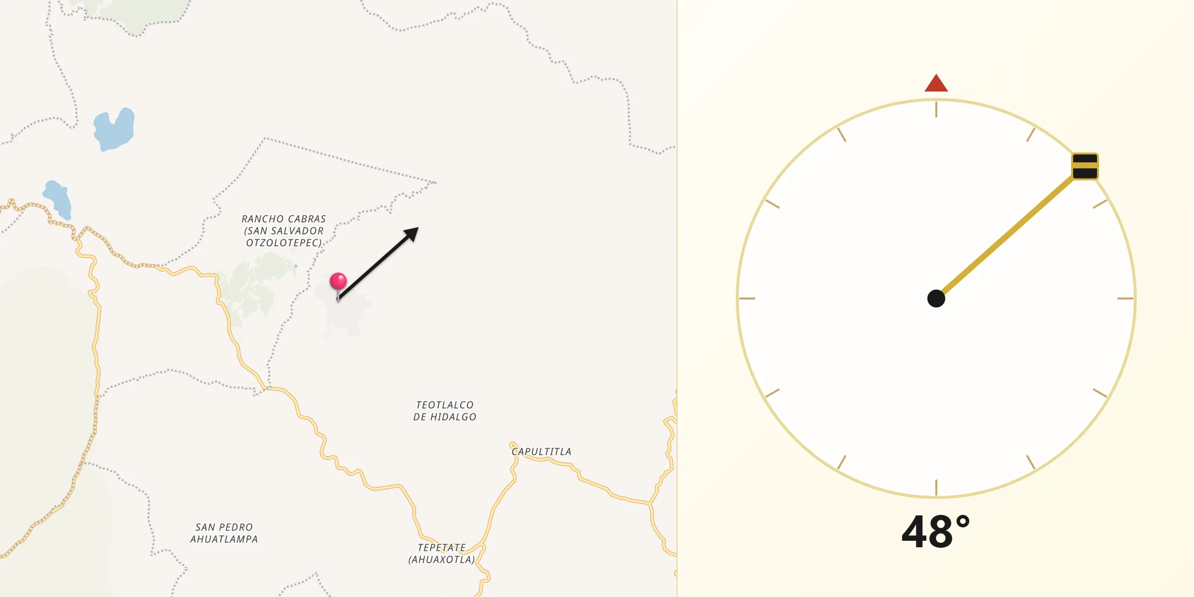Dirección de la Qibla desde Rancho Nuevo