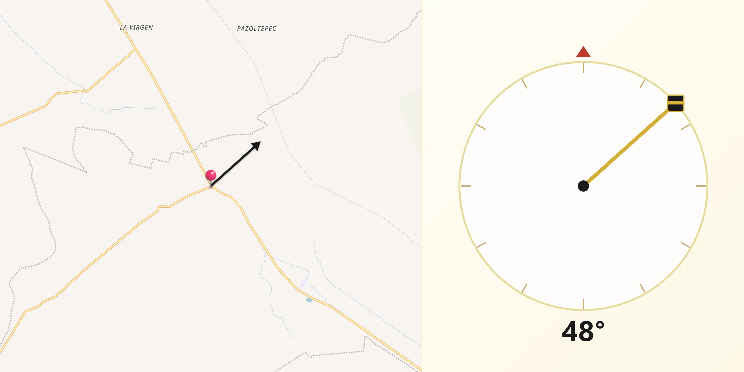 Dirección de la Qibla desde San Andrés Cacaloapan