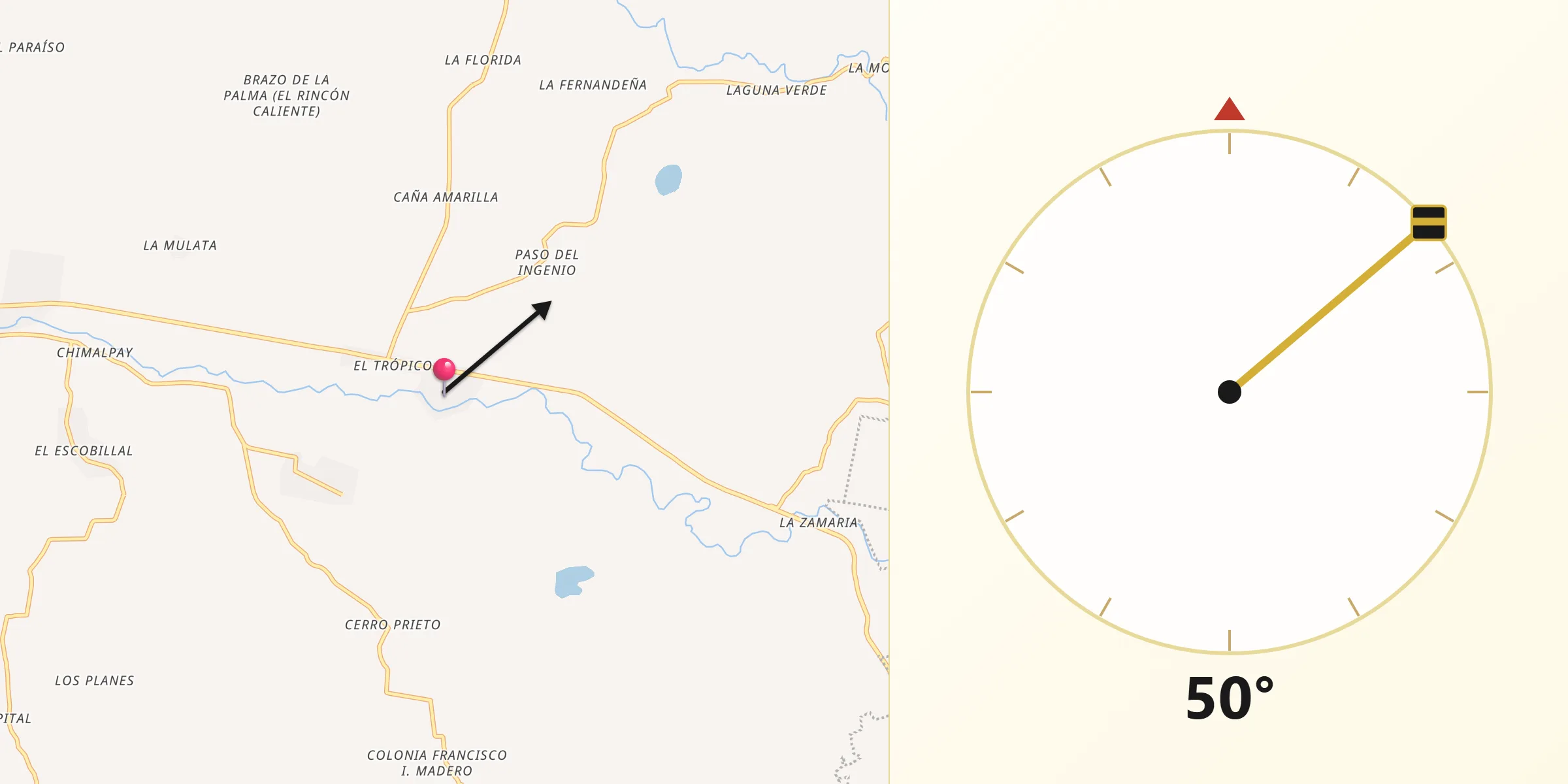 Dirección de la Qibla desde Tula