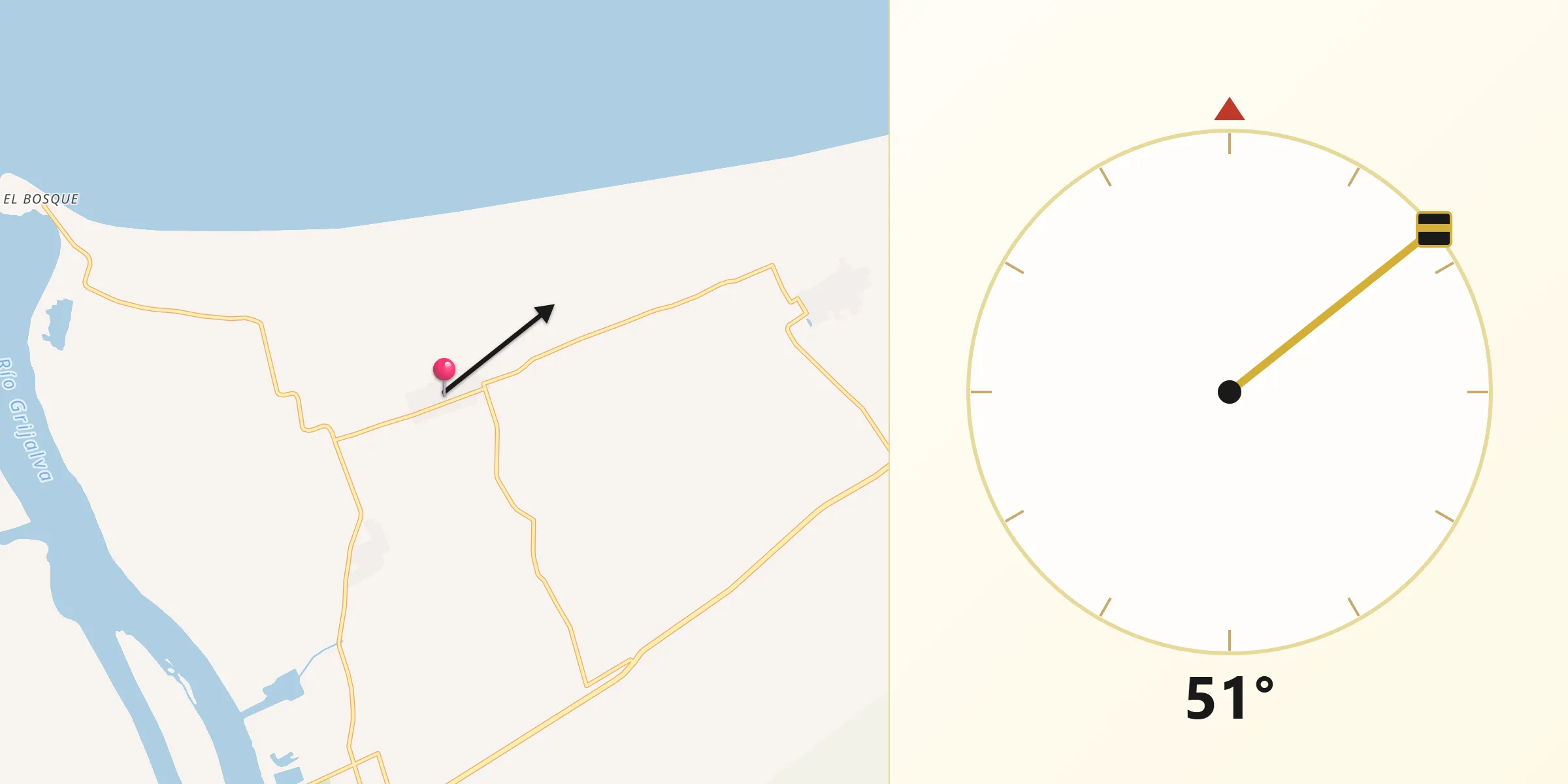 Dirección de la Qibla desde La Victoria
