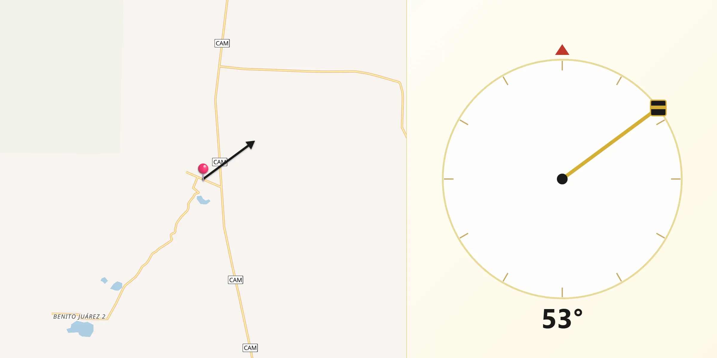 Dirección de la Qibla desde Zoh-Laguna