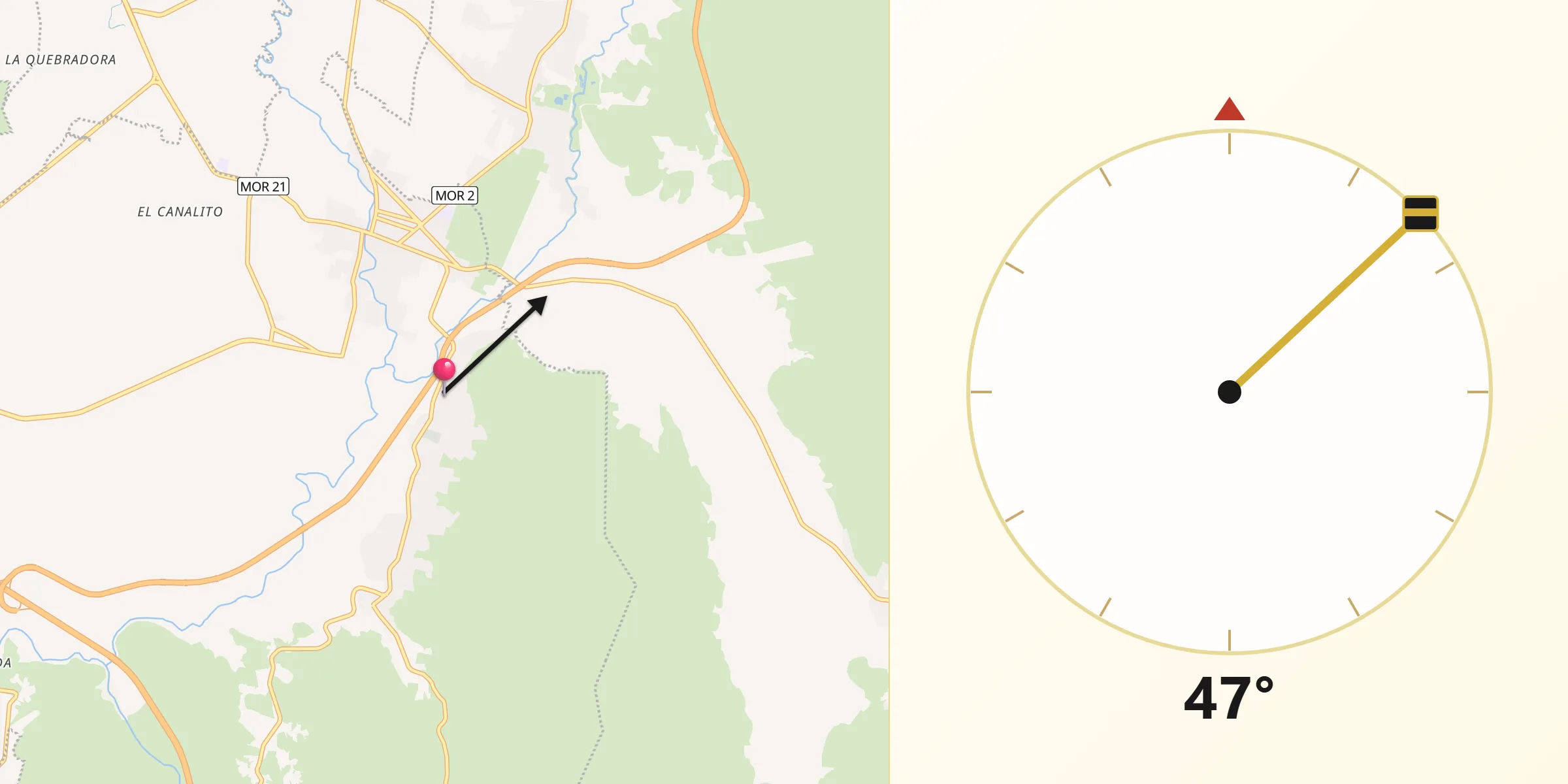Dirección de la Qibla desde Pedro Amaro