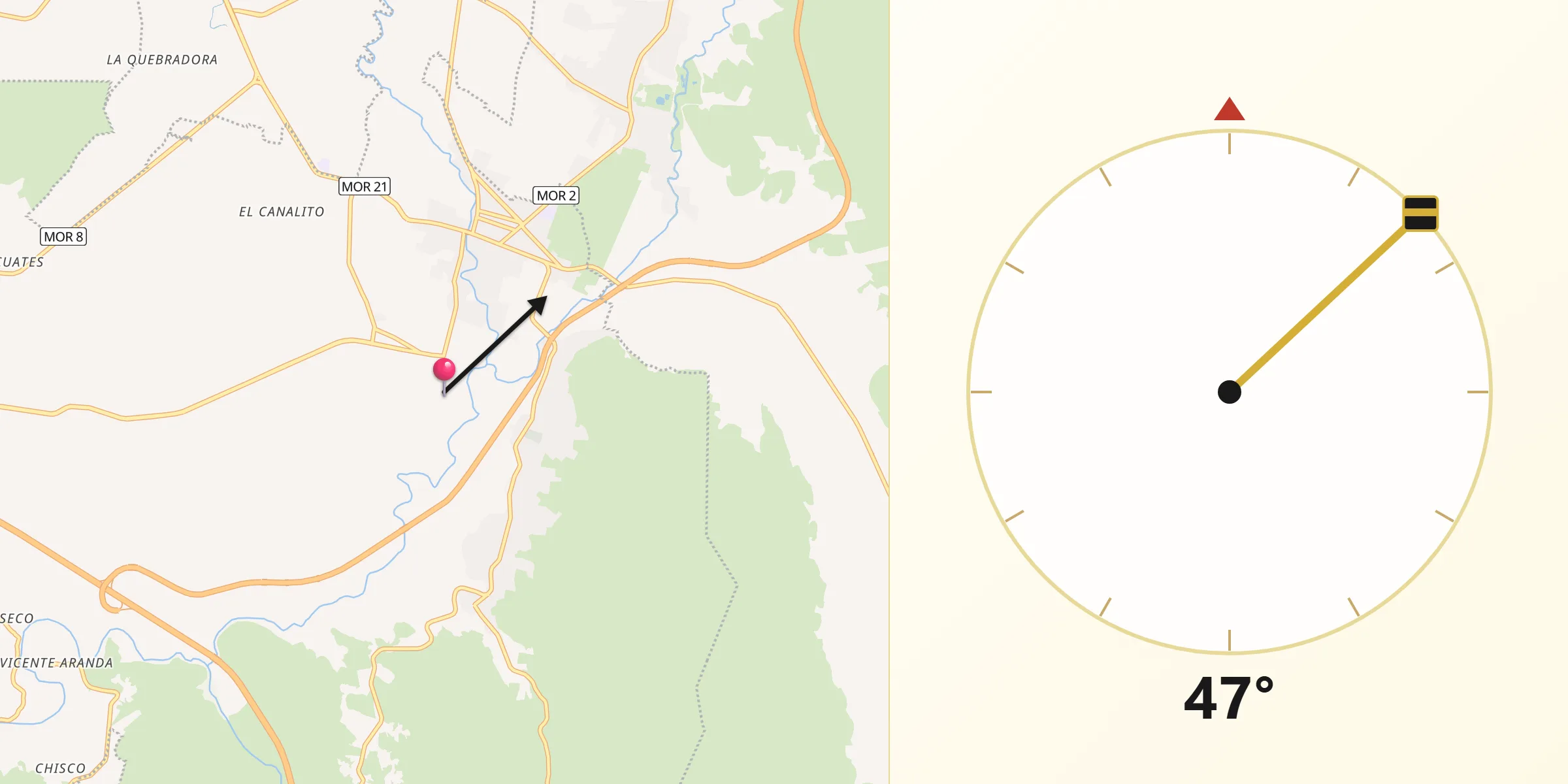 Dirección de la Qibla desde Tlatenchi