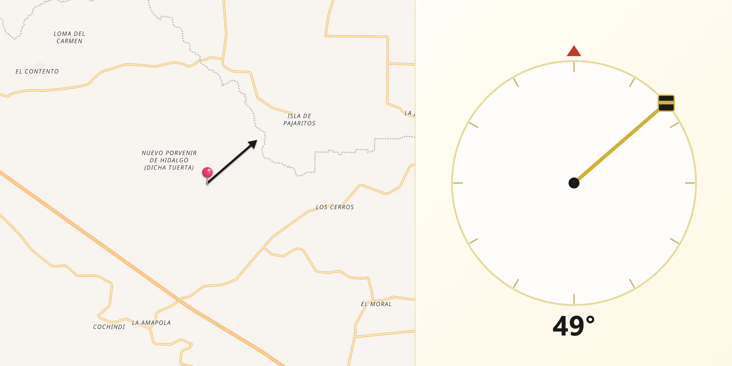 Dirección de la Qibla desde La Isla