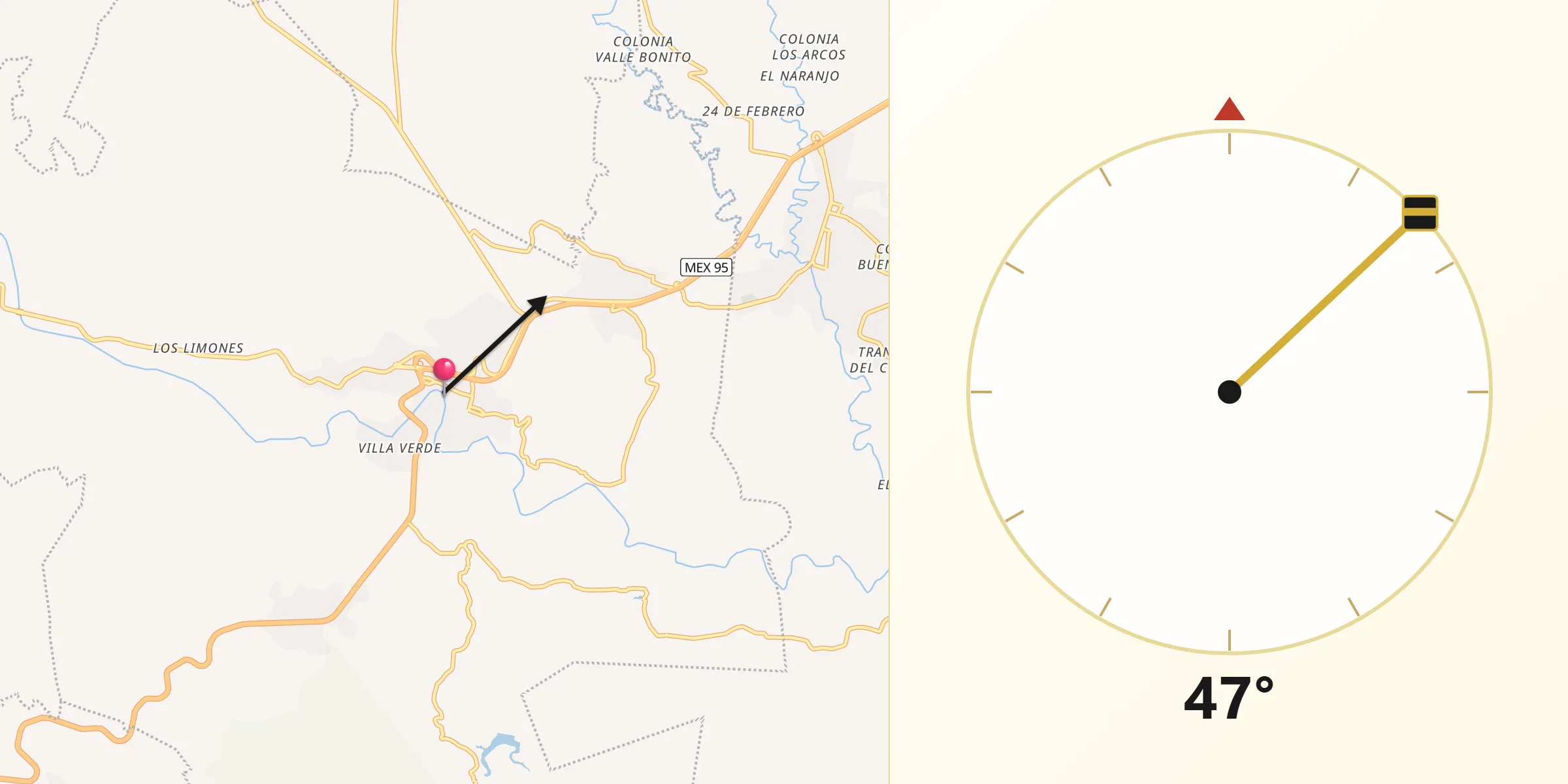 Dirección de la Qibla desde Amacuzac