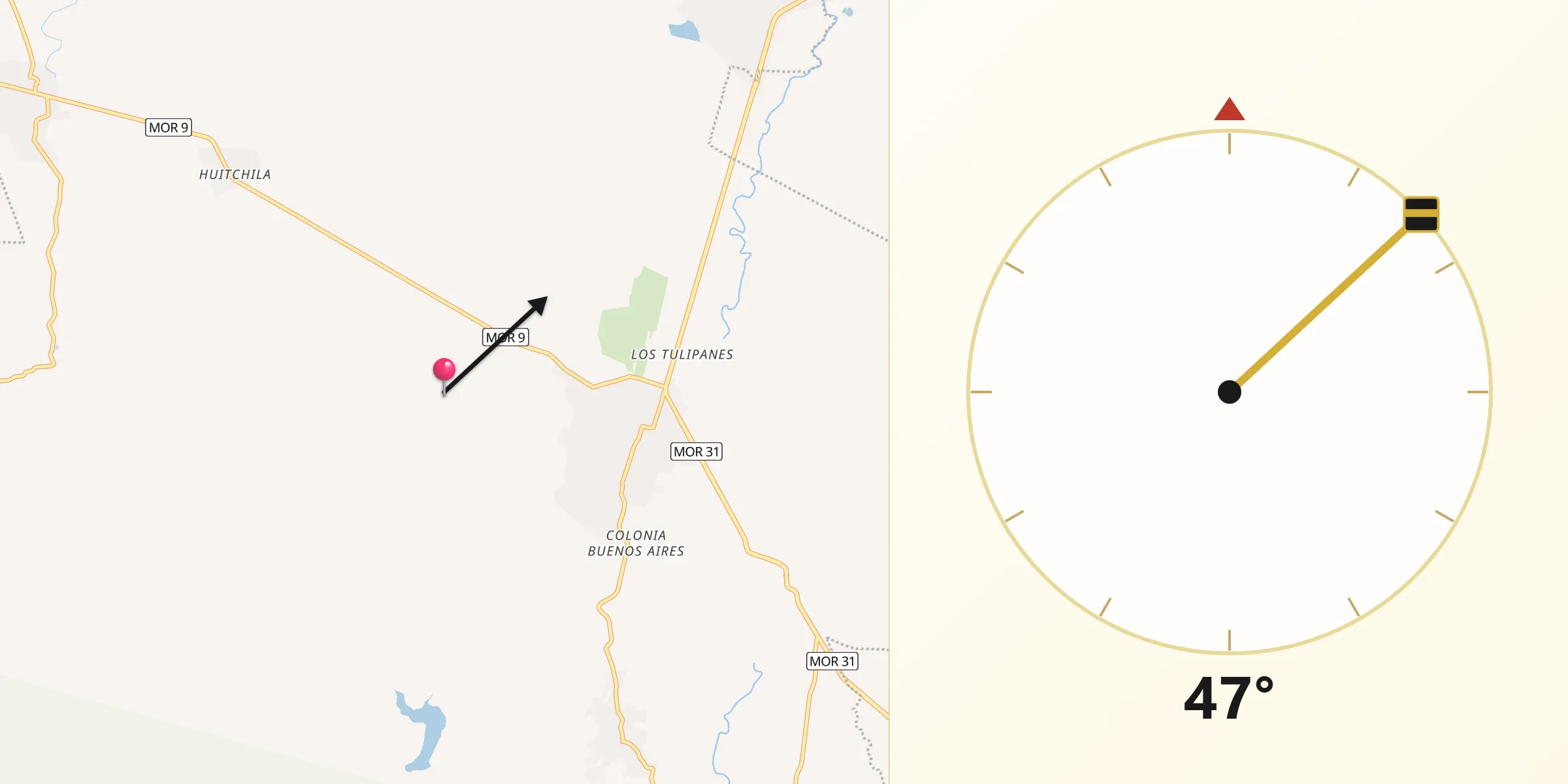 Dirección de la Qibla desde Tepalcingo