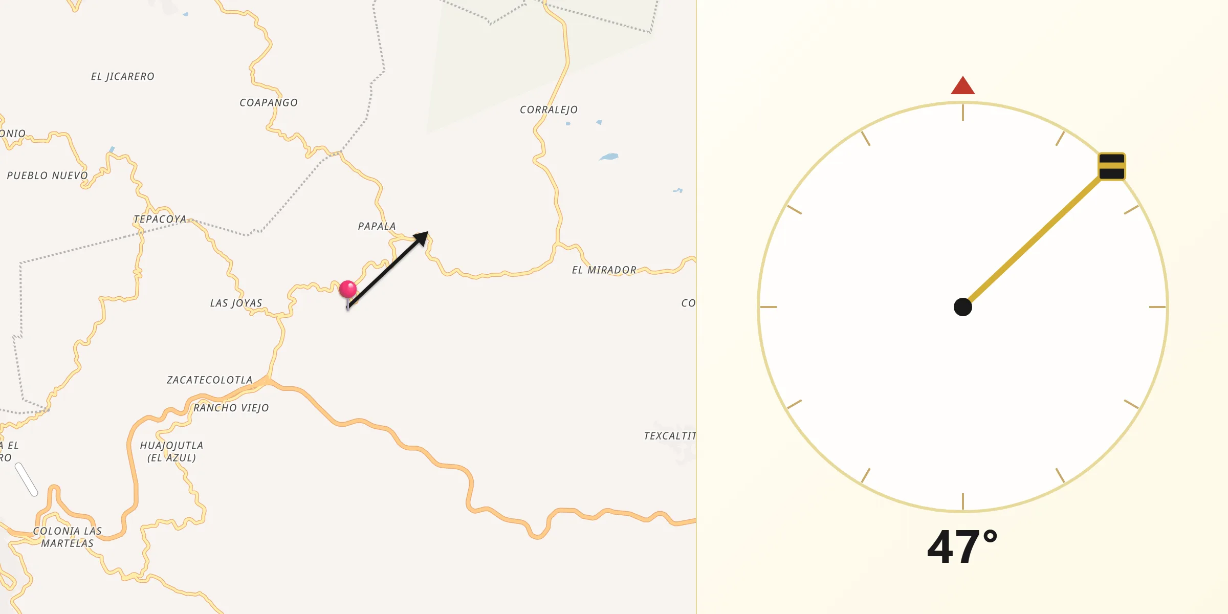 Dirección de la Qibla desde Acuitlapan