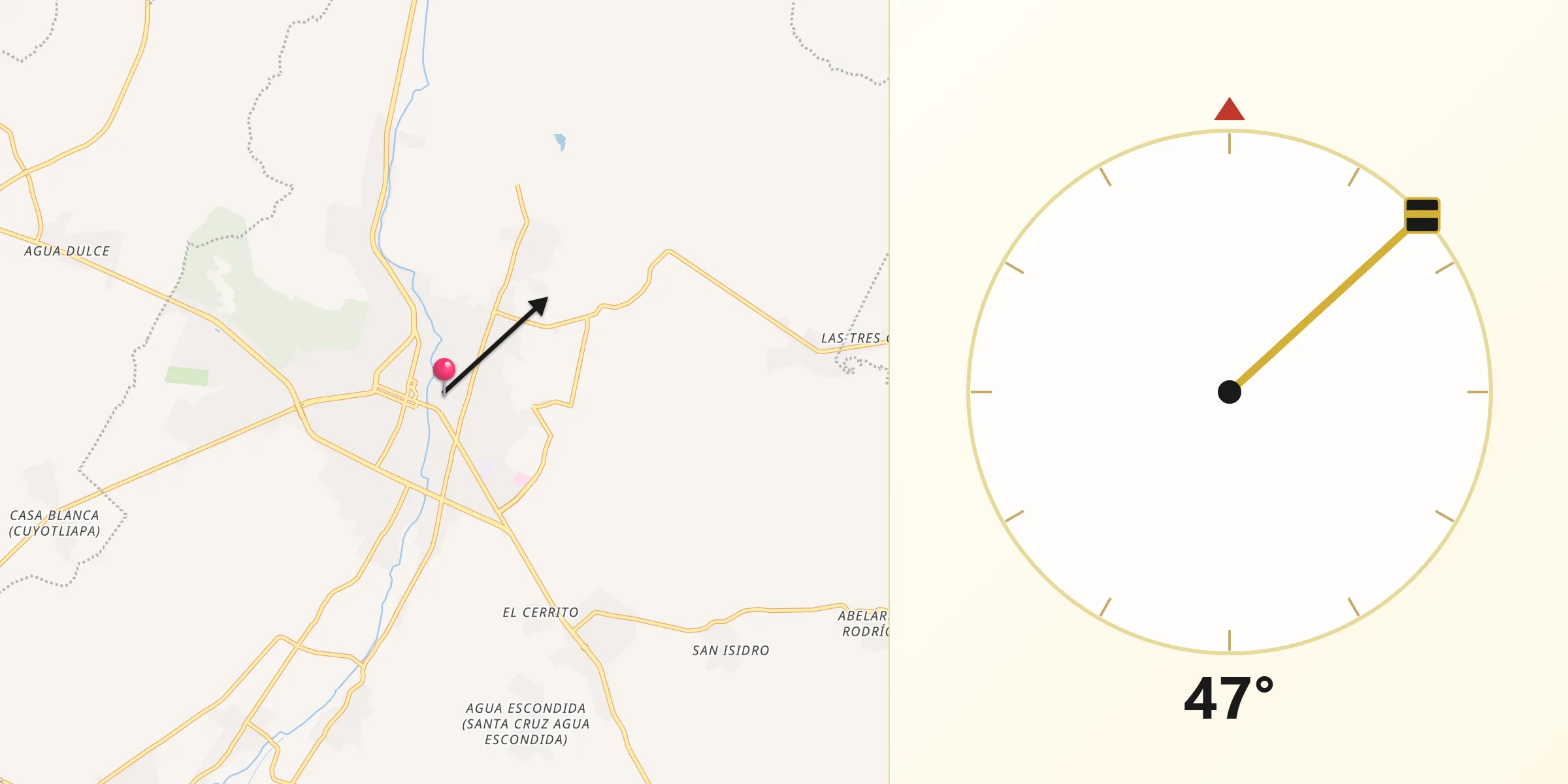 Dirección de la Qibla desde Izúcar