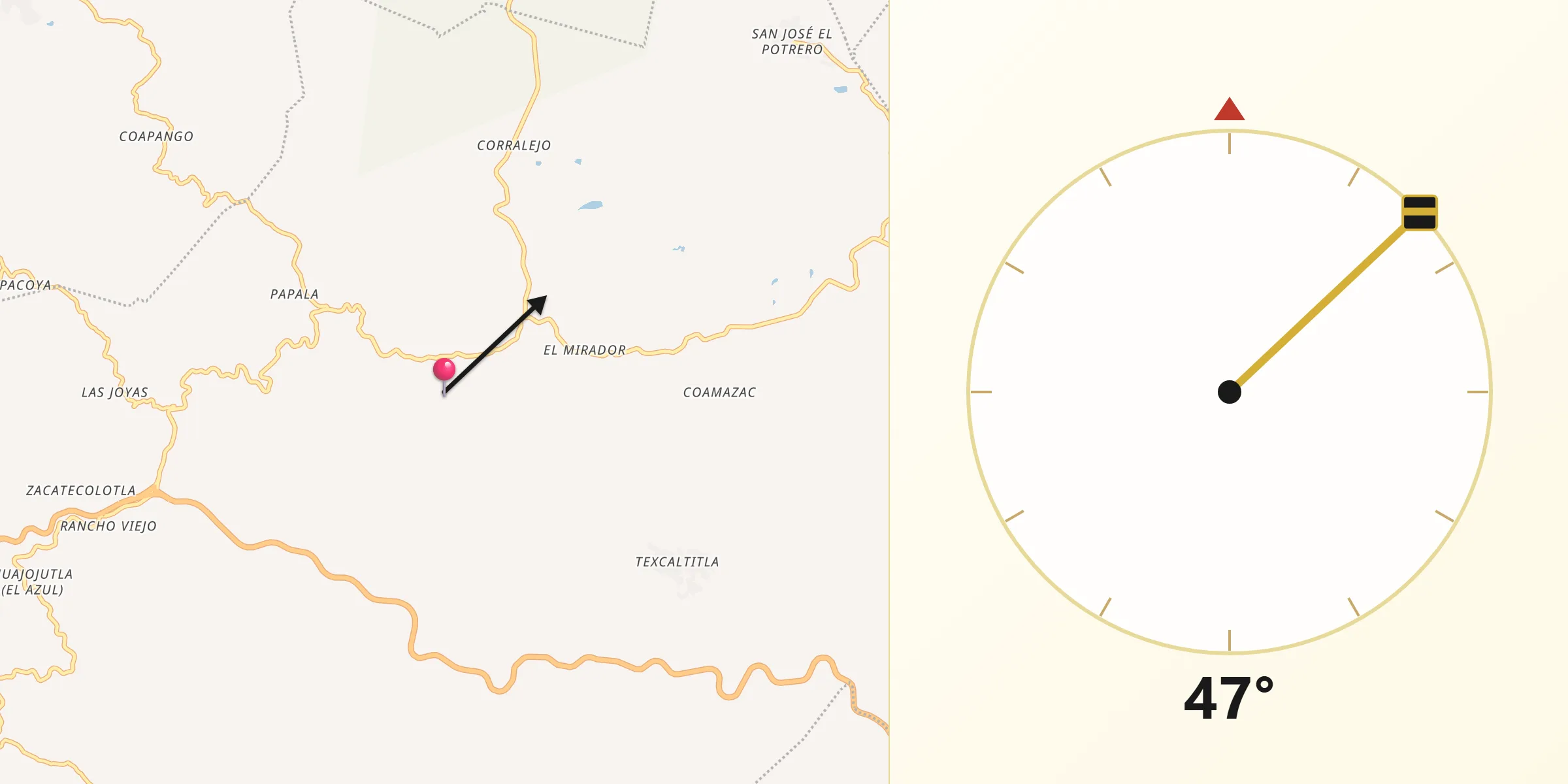 Dirección de la Qibla desde Axixintla