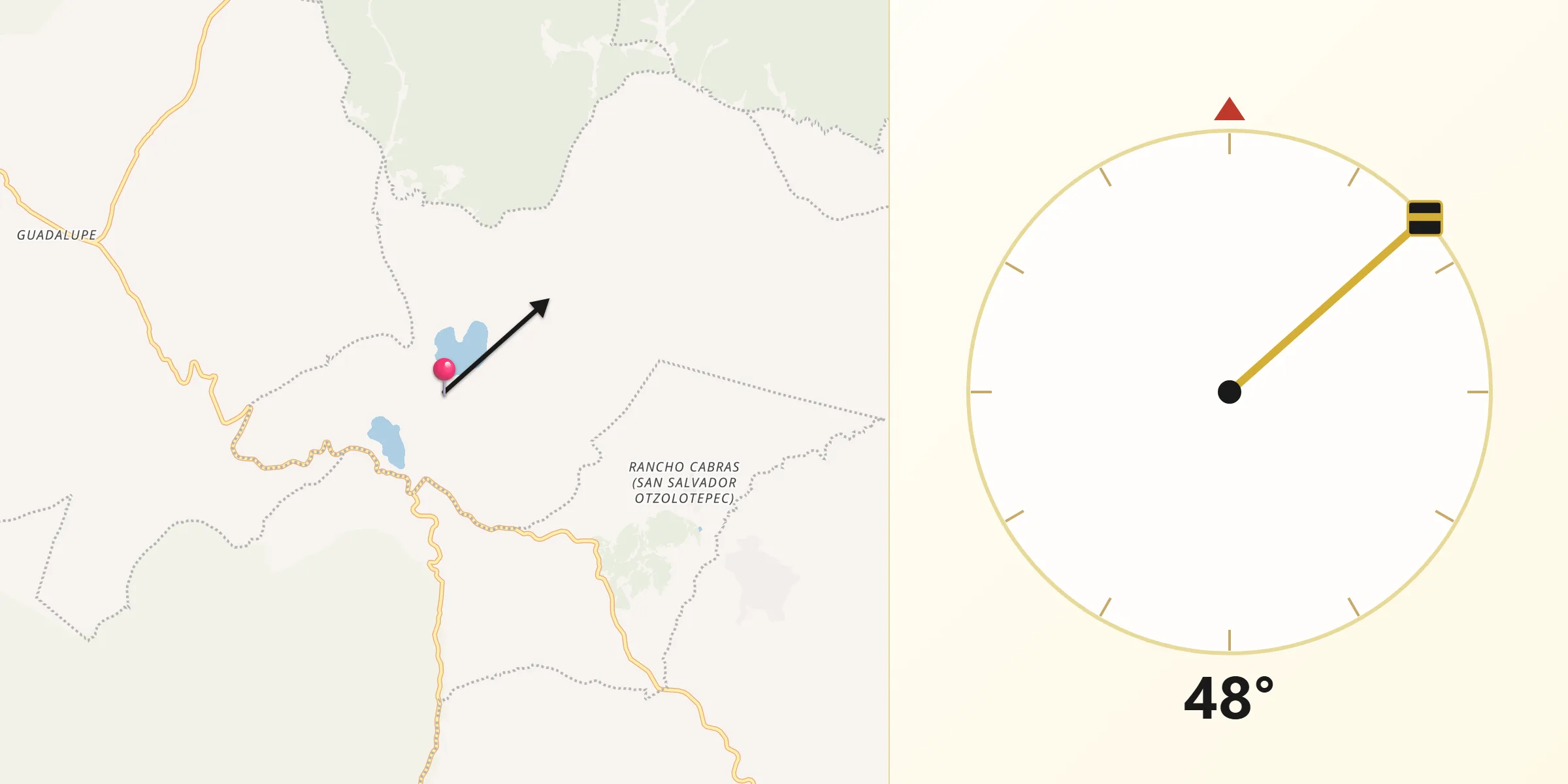 Dirección de la Qibla desde San Bernardino Lagunas