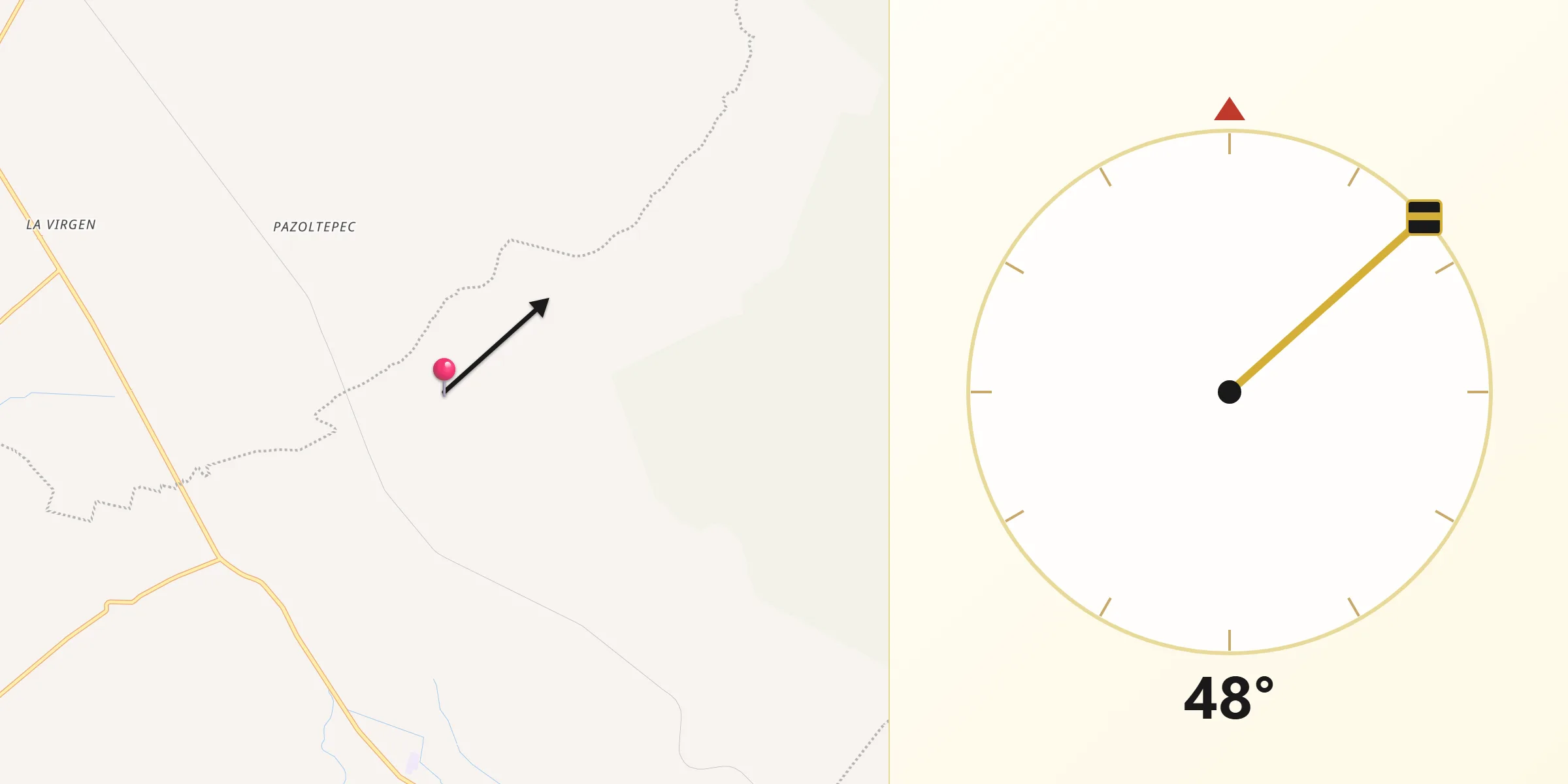 Dirección de la Qibla desde Temalacayuca
