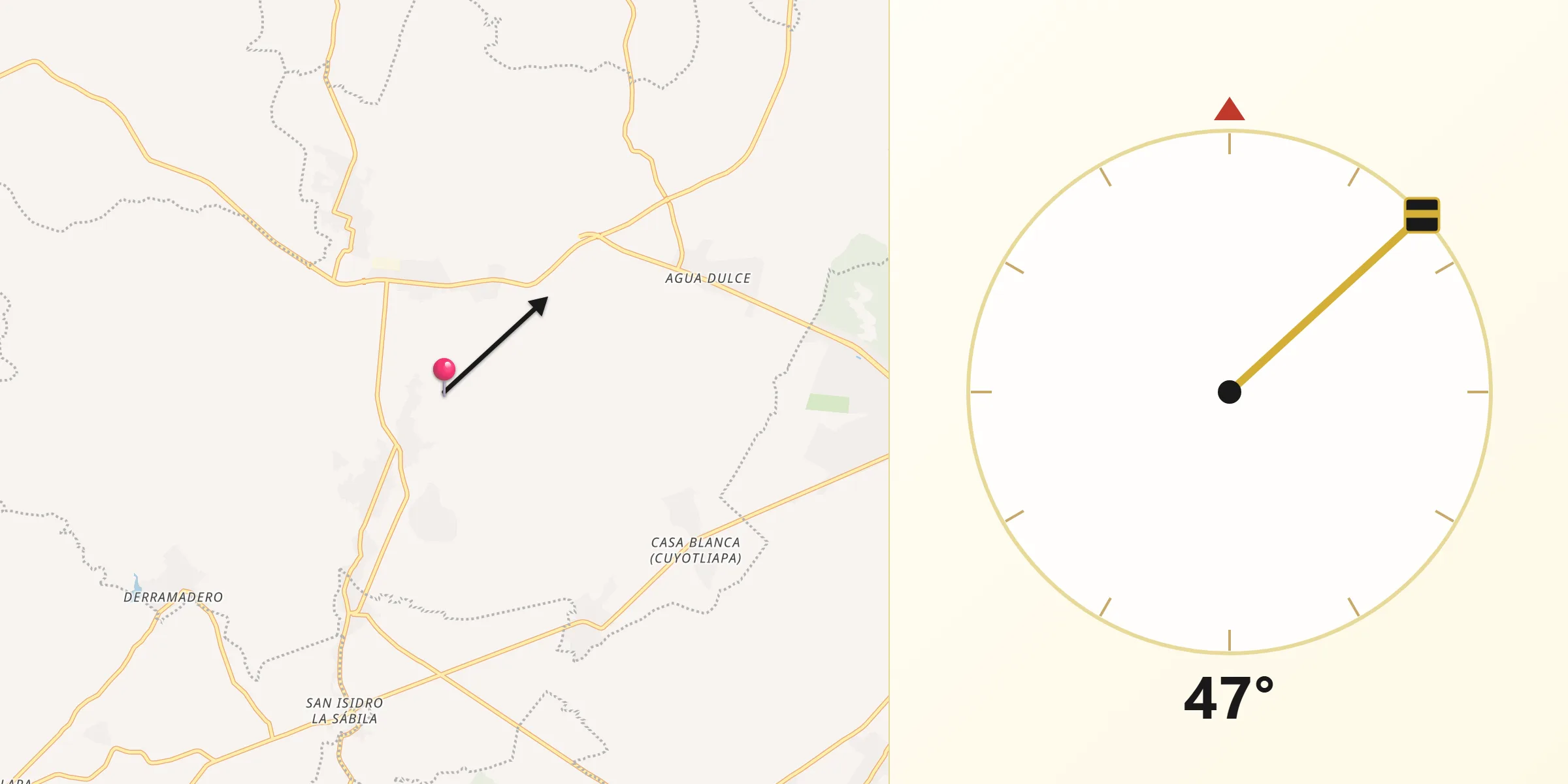 Dirección de la Qibla desde Tilapa