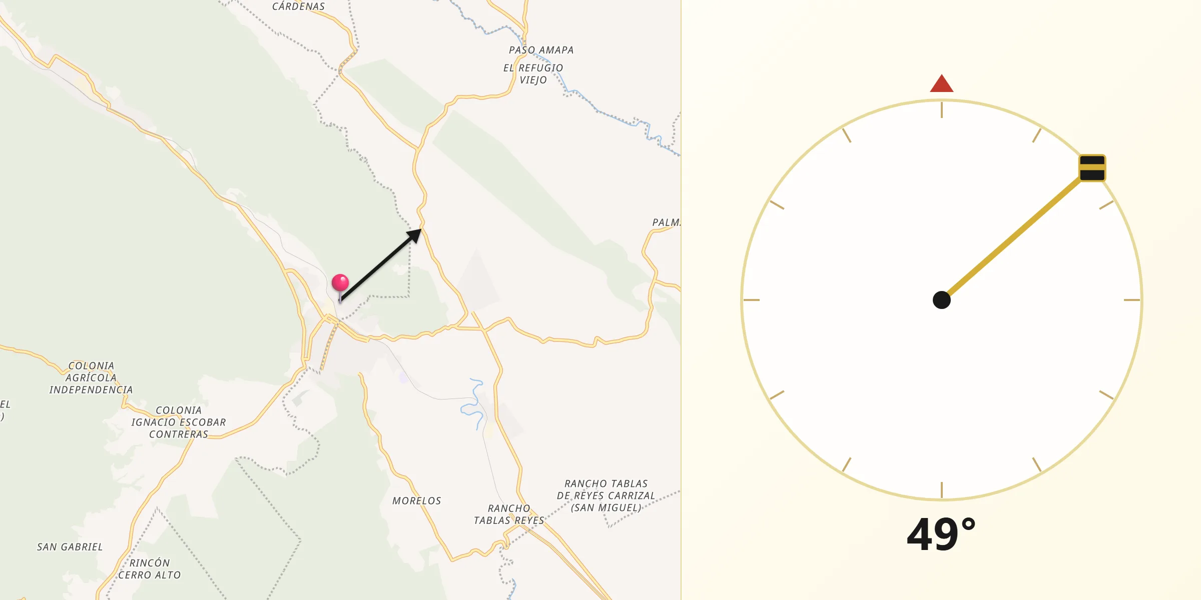 Dirección de la Qibla desde Tezonapa